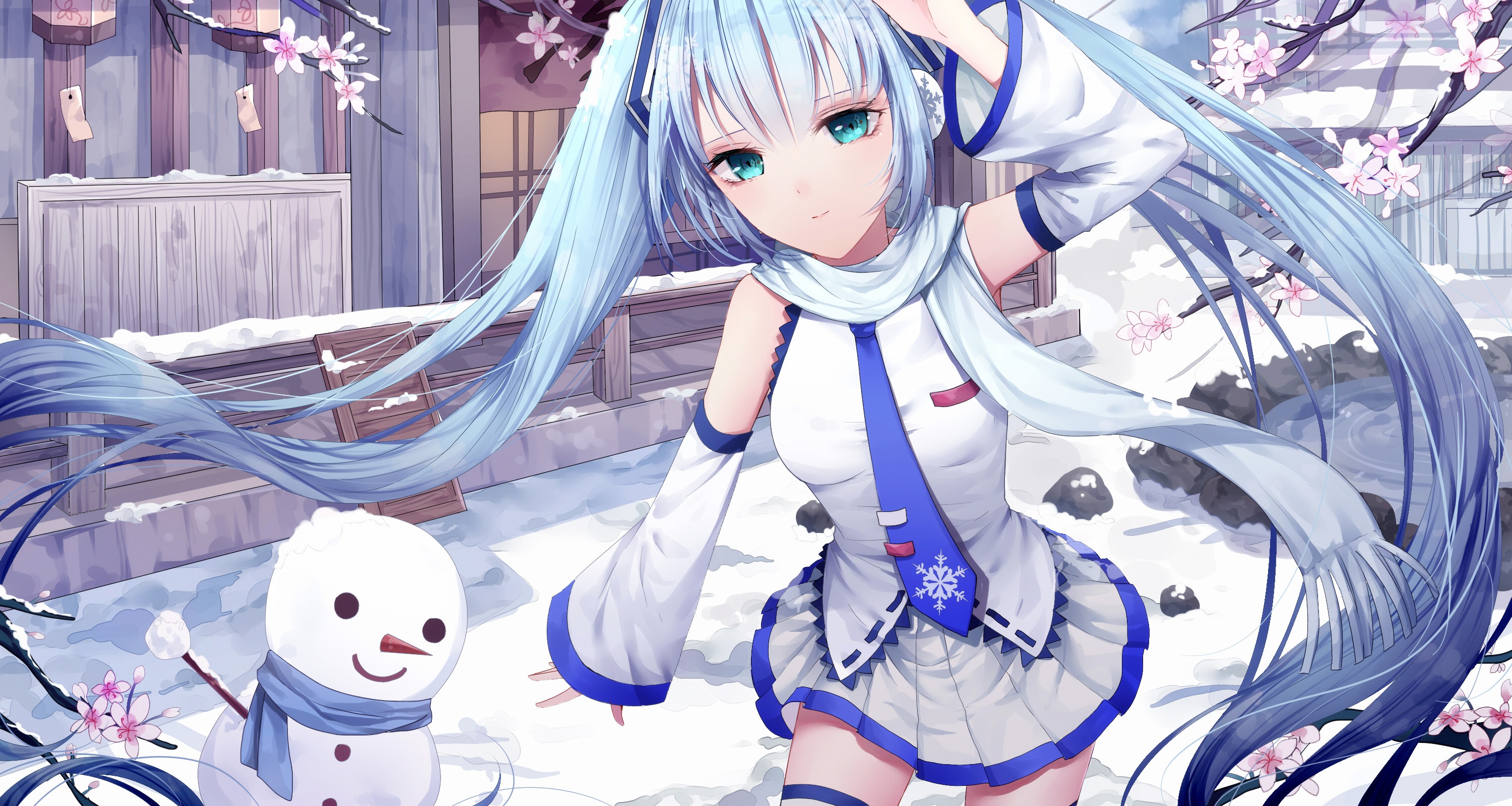 Wallpaper winter, girl, vocaloid, hatsune miku, Vocaloid for mobile and desktop, section прочее, resolution 3000x1600