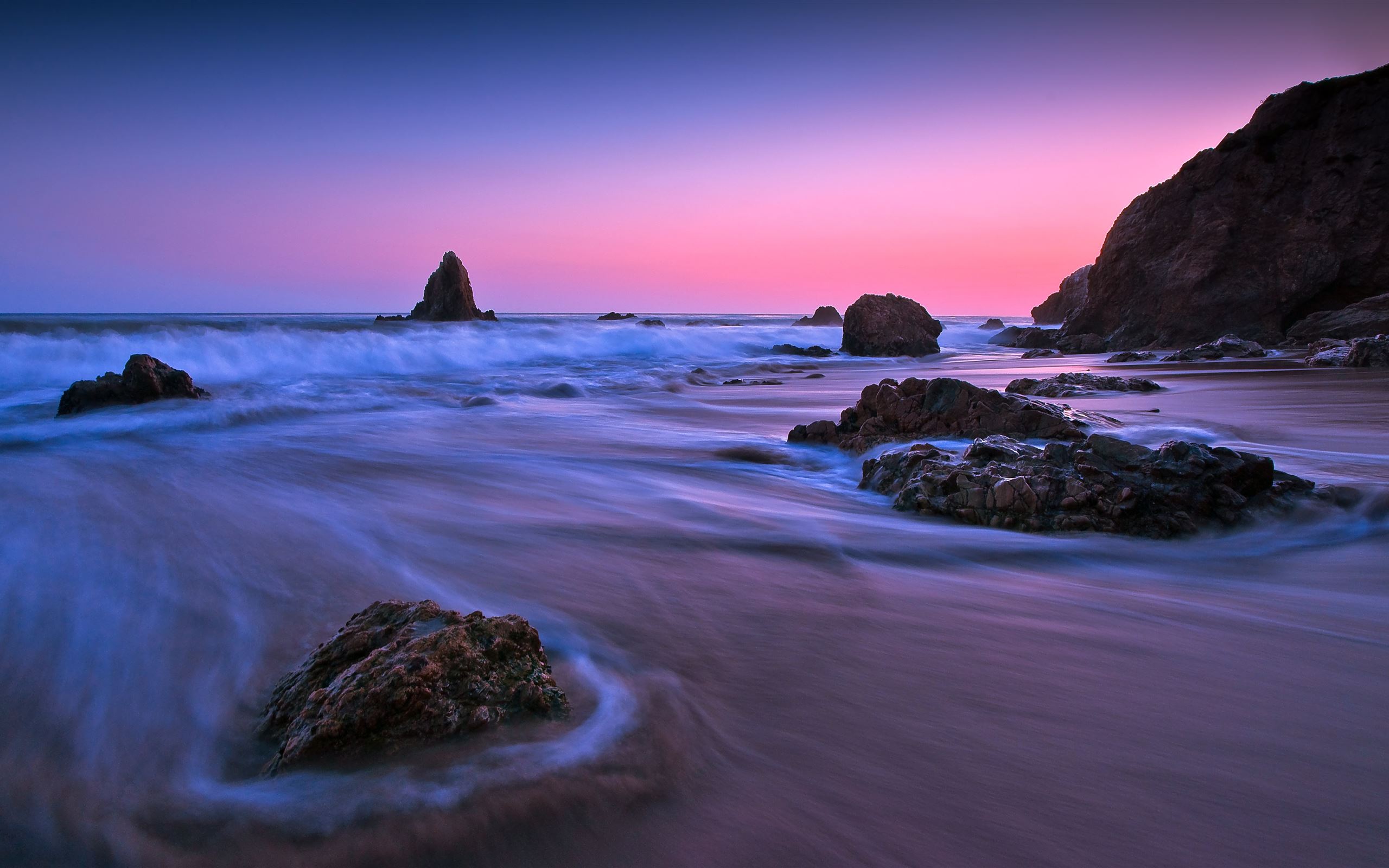 earth ocean rock sunset long exposure 5k MacBook Air Wallpaper Download