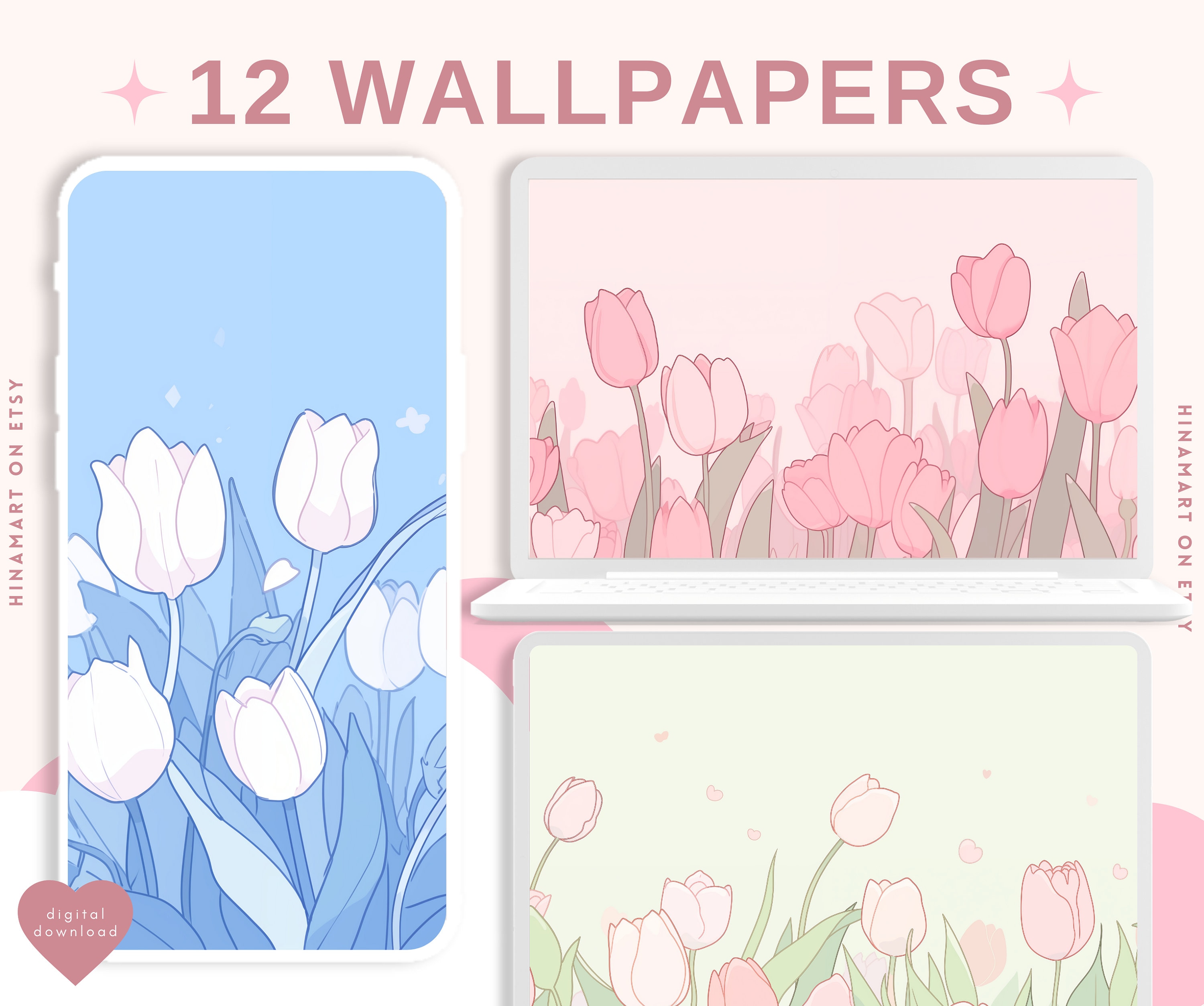 Tulips Flowers Desktop Wallpaper Pastel Tulip Flower Art Desktop Aesthetic Floral Beautiful Wallpaper 4k Cute Garden Whimsical Wallpaper