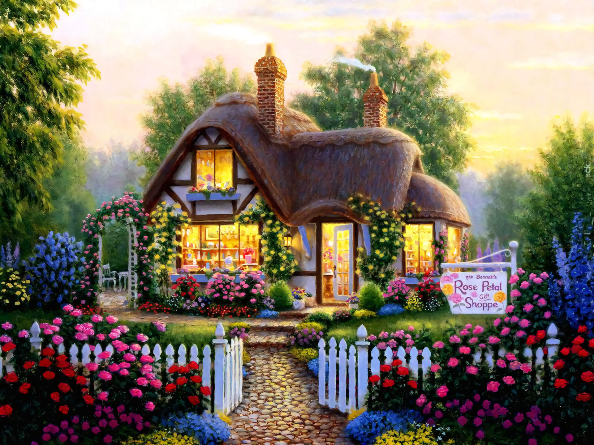 Charming Cottage in Bloom Wallpaper
