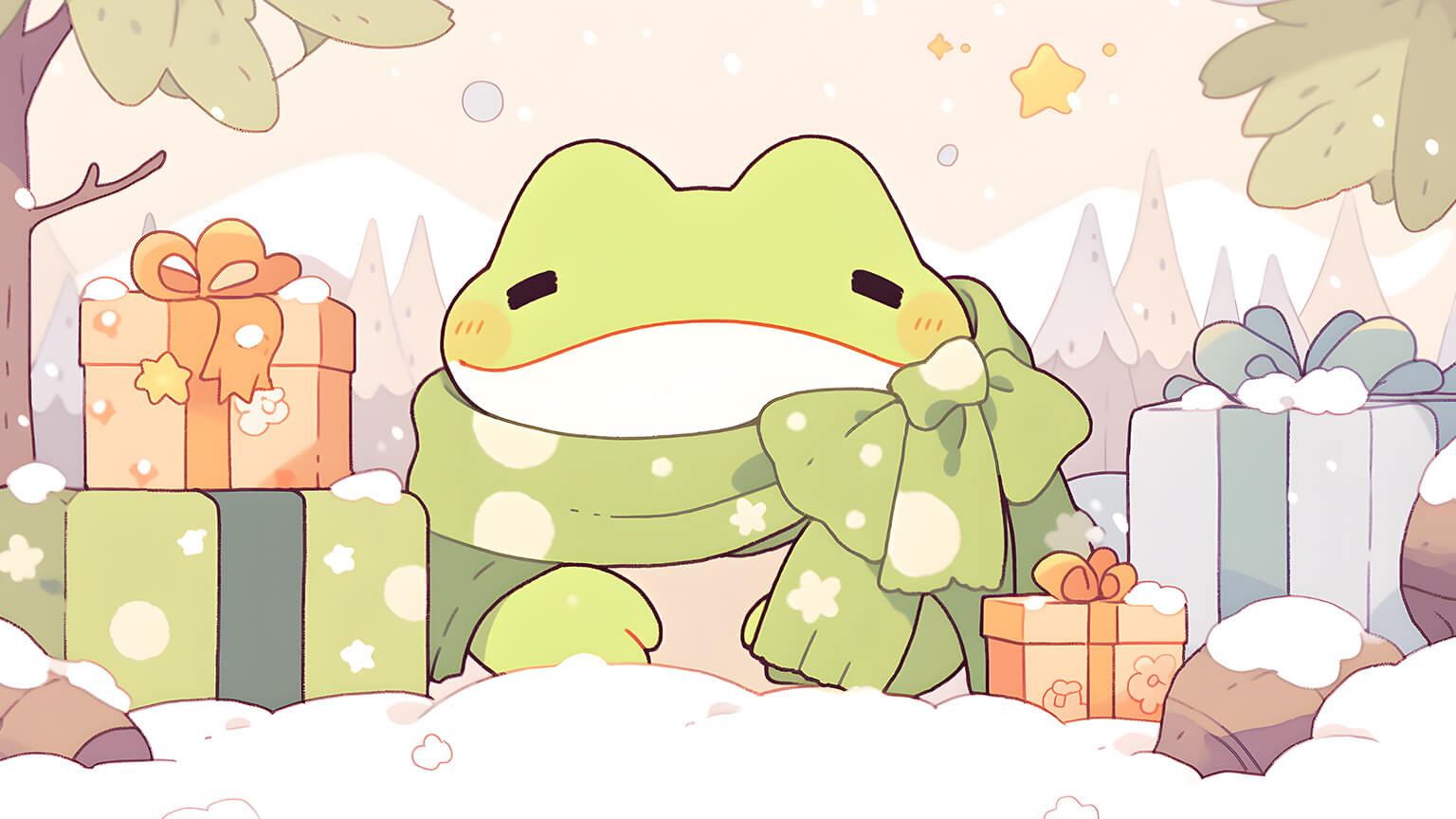 Frog with Christmas Gifts Desktop Wallpaper Frog Wallpaper