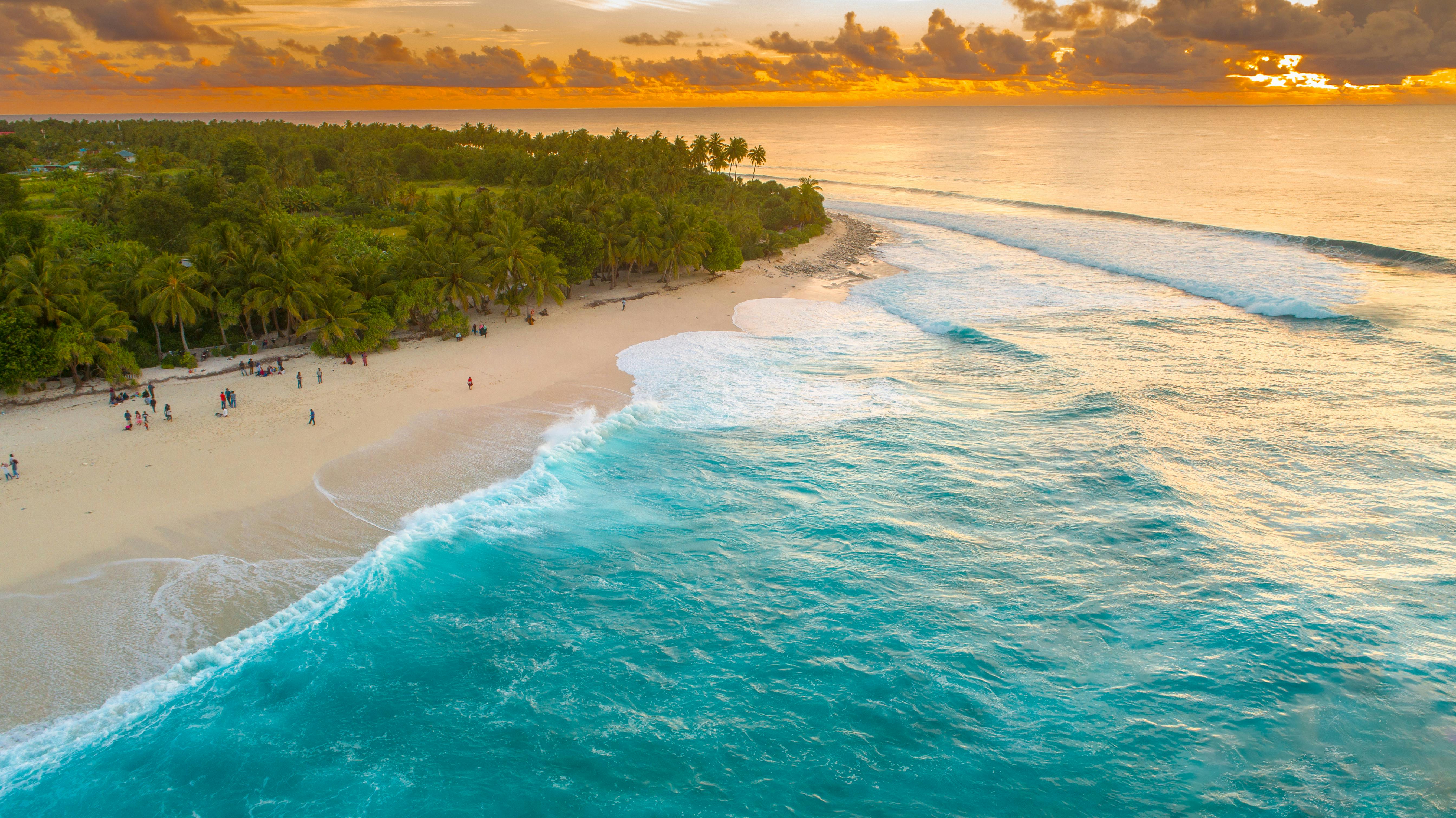 Stunning Aerial View of Tropical Beach at Sunset · Free