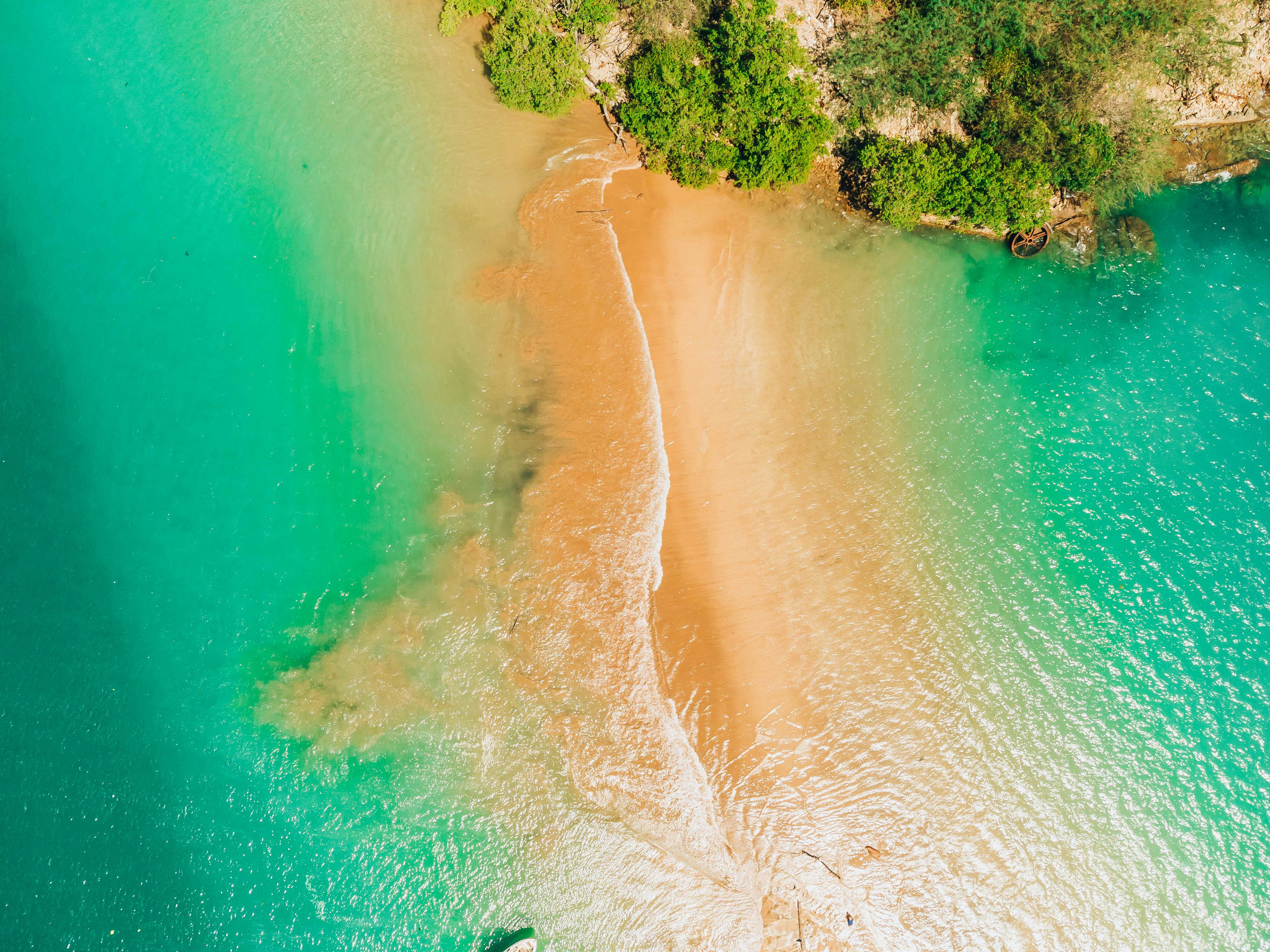 Aerial View of Sandbar Leading to Island · Free