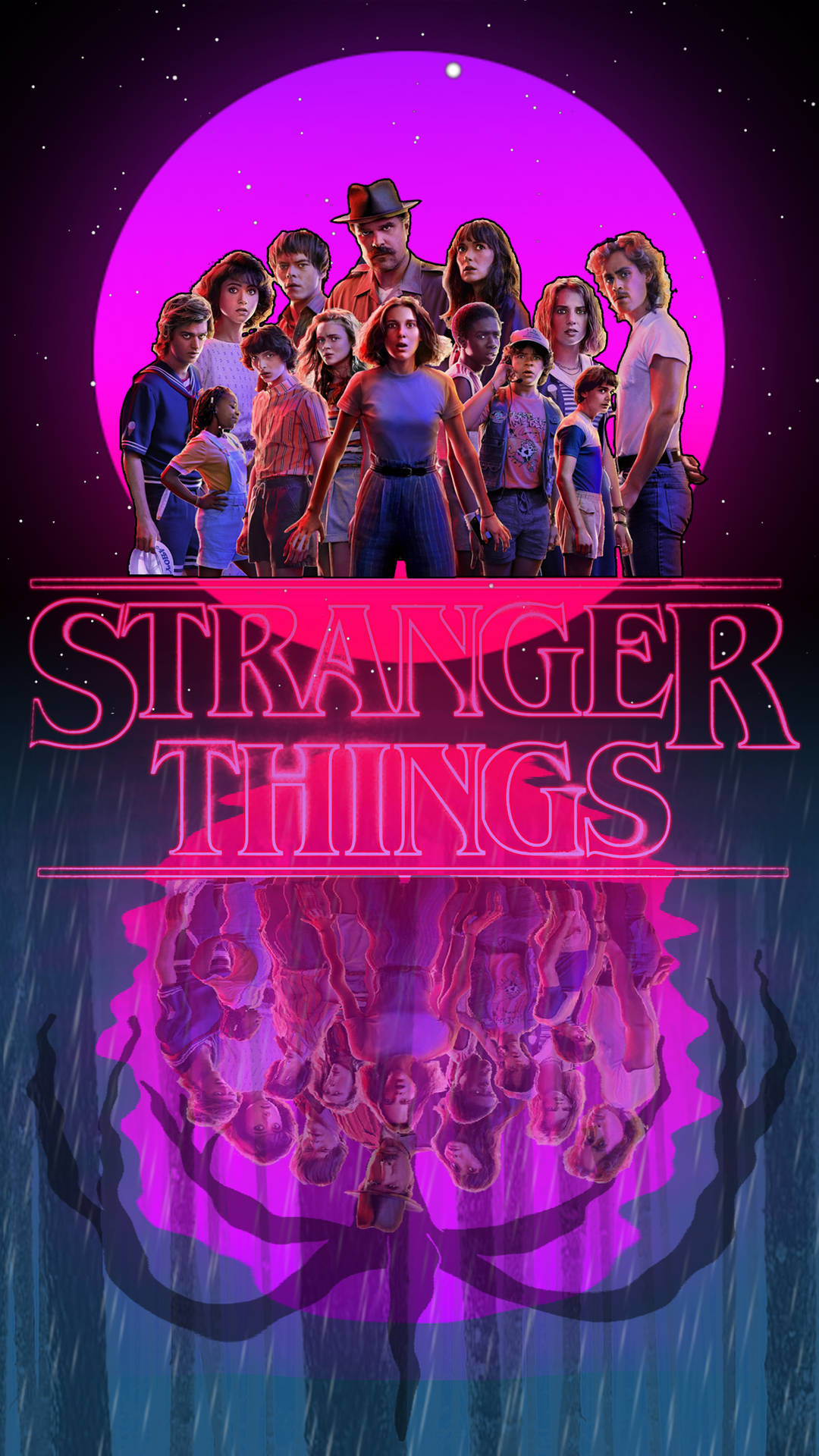 Download Cute Stranger Things Pink Moon Poster Wallpaper