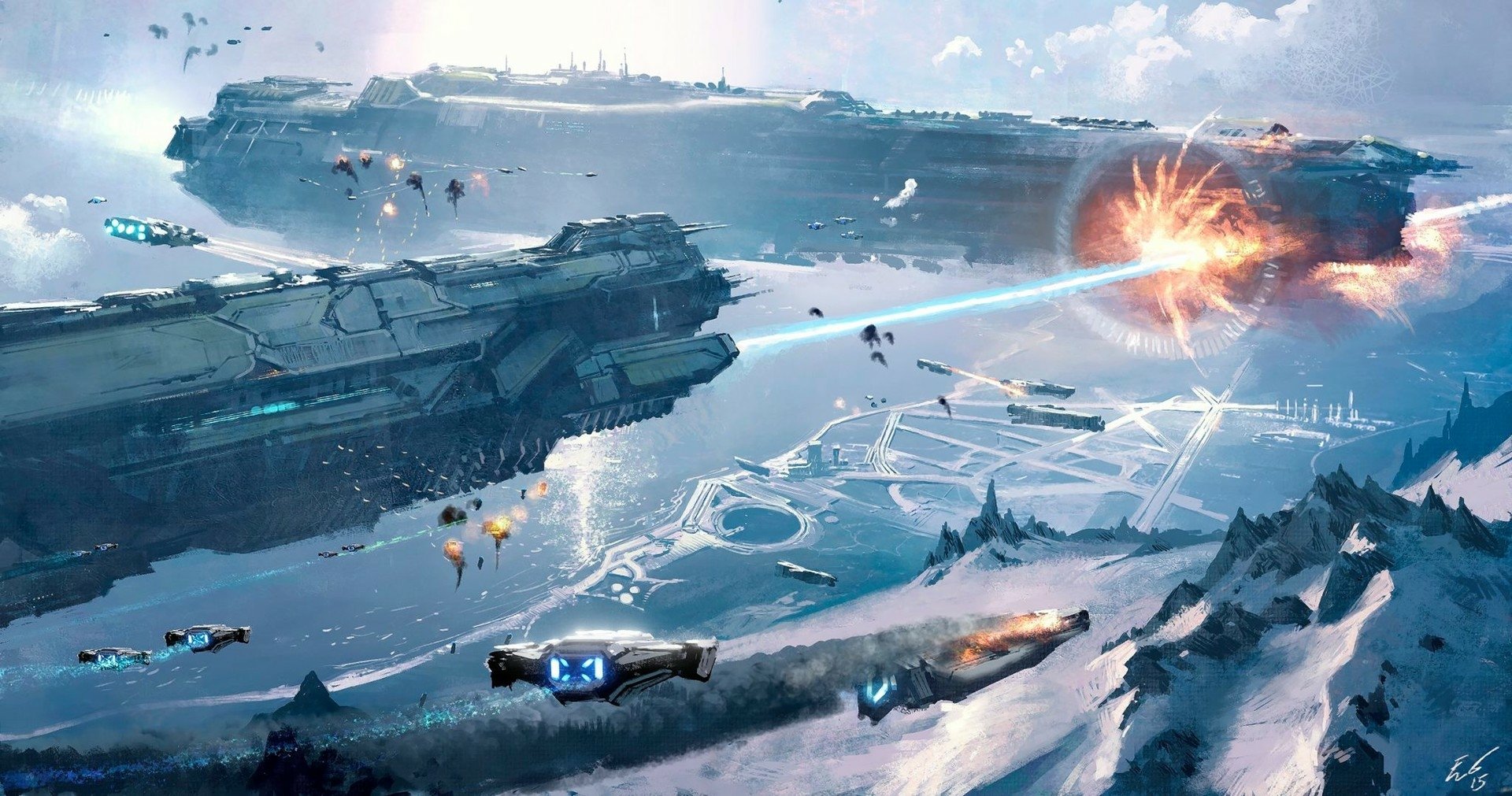 Epic Sci Fi Battle: HD Wallpaper Of Spaceship Landscapes By Espen Olsen Sætervik