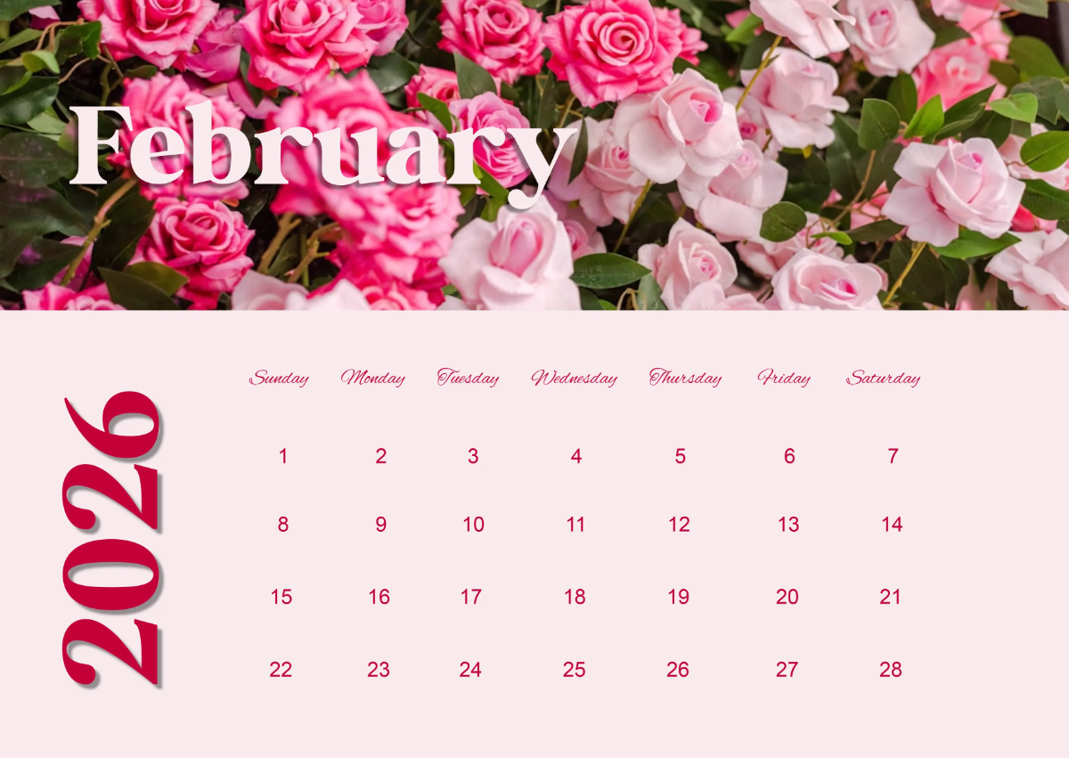 Free Floral February 2026 Calendar to Edit Online