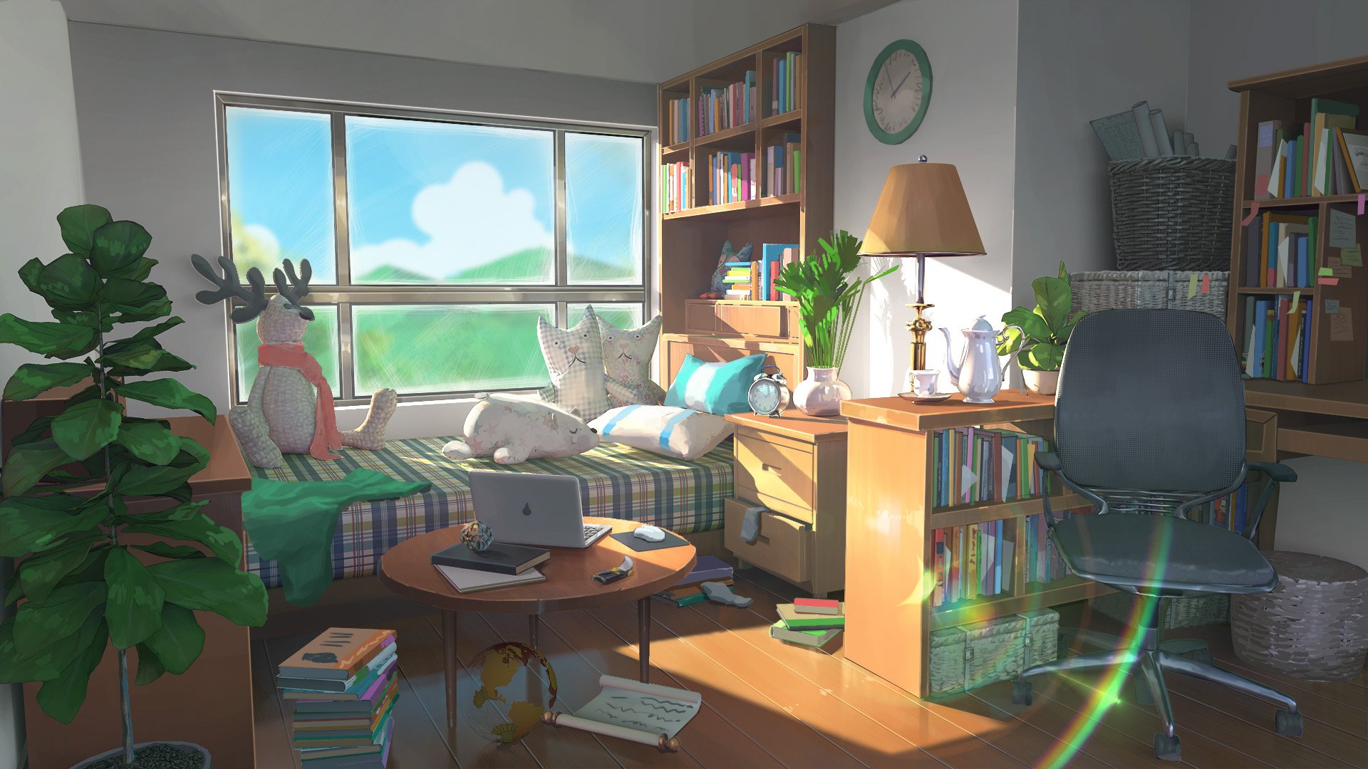 Anime Room Bookshelf HD Wallpaper by 行之LV