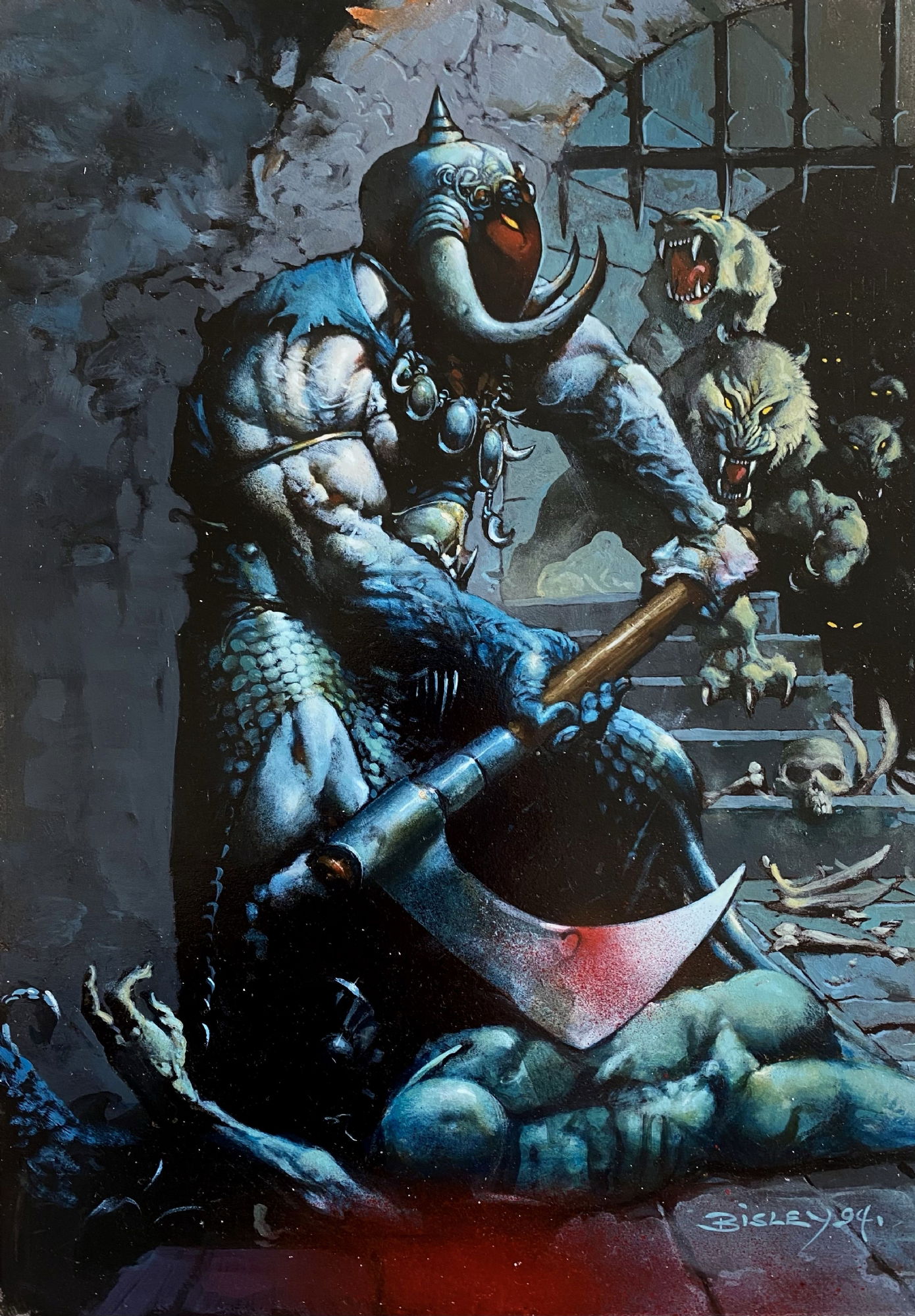 Simon Bisley Death Dealer (Frazetta) Painting Original Art, in Eric Nilsson's 1 Simon Bisley Paintings 1 Art, Heavy Metal Comic Art Gallery Room