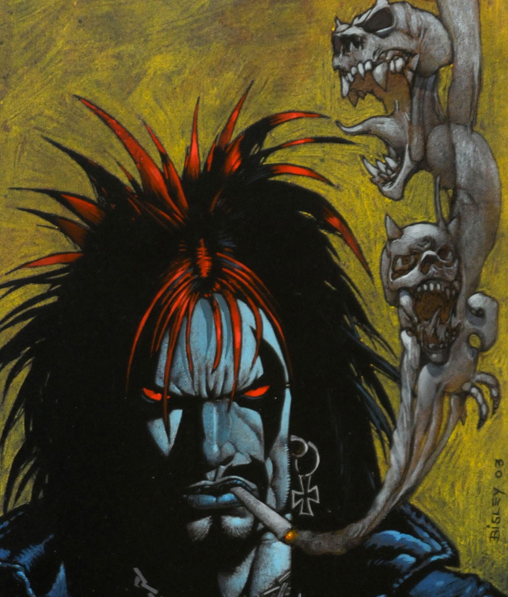 SIMON BISLEY Original Art, LOBO Smoking, 2005, NM+, Demons, Bad Ass, Tough Guy, in High Quality Comics's UnPublished work by a variety of artists.Original Art Comic Art Gallery Room