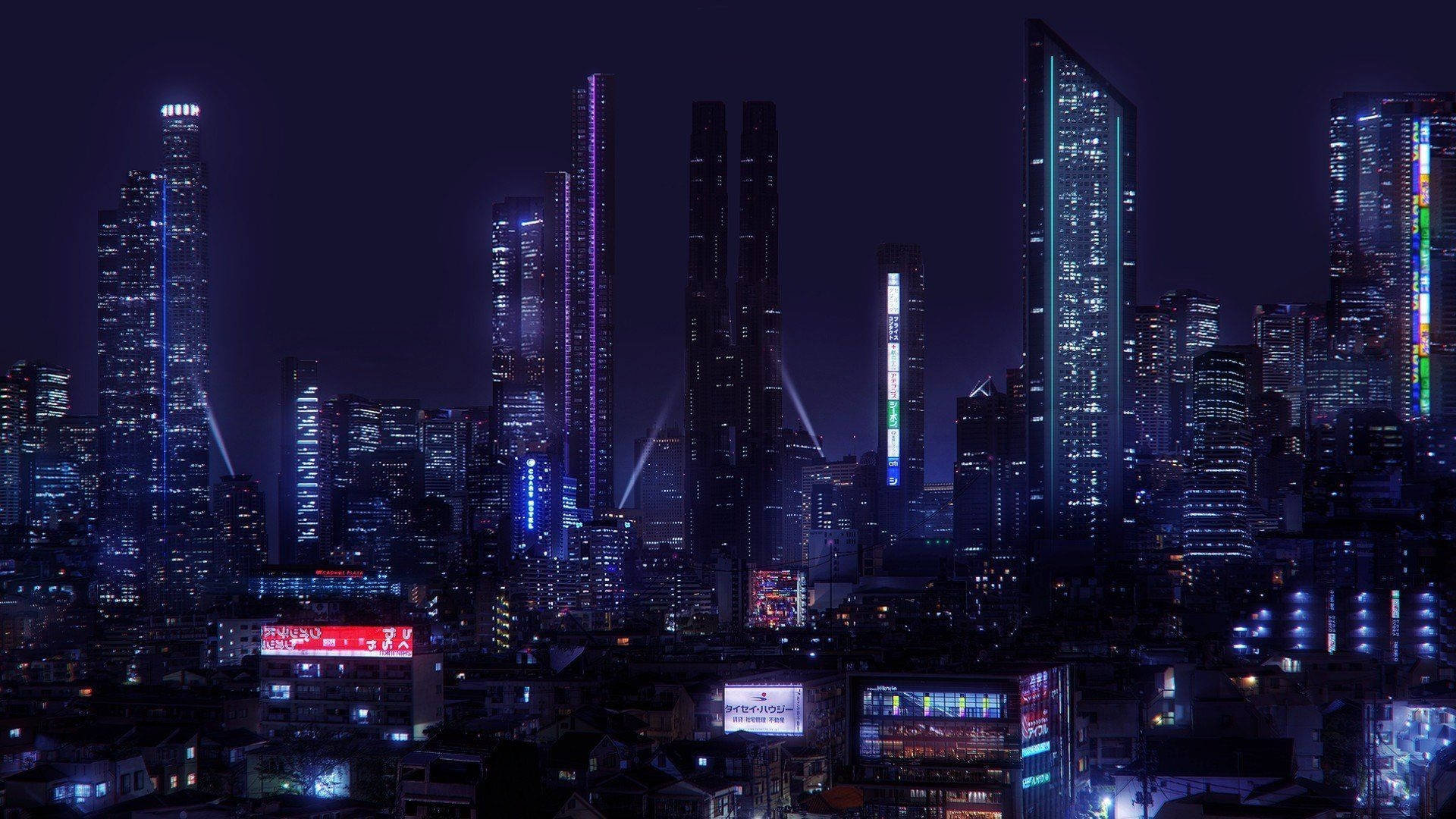 Download Cyberpunk 1920x1080 Dark Purple Japan City Skyline Wallpaper