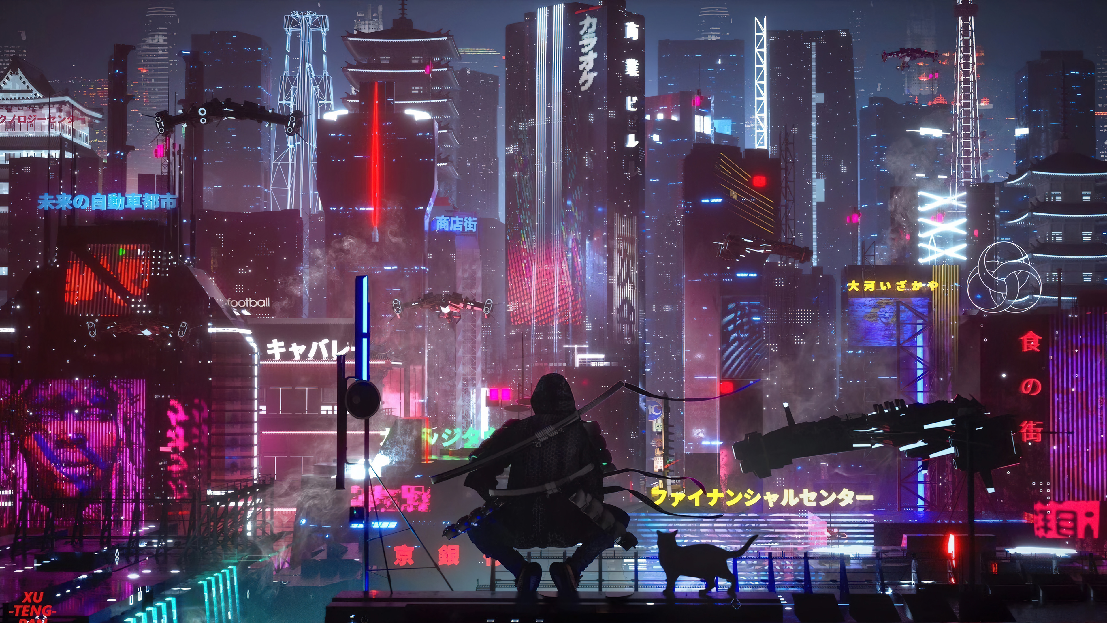 Ninja Cyberpunk Night City Wallpaper 4K HD PC h