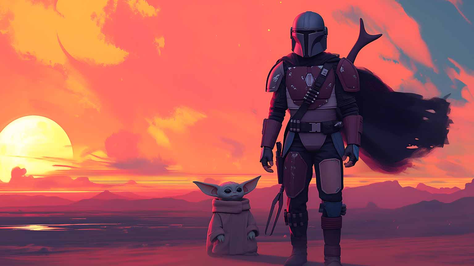 Free The Mandalorian Grogu Desert Dusk Desktop Wallpaper