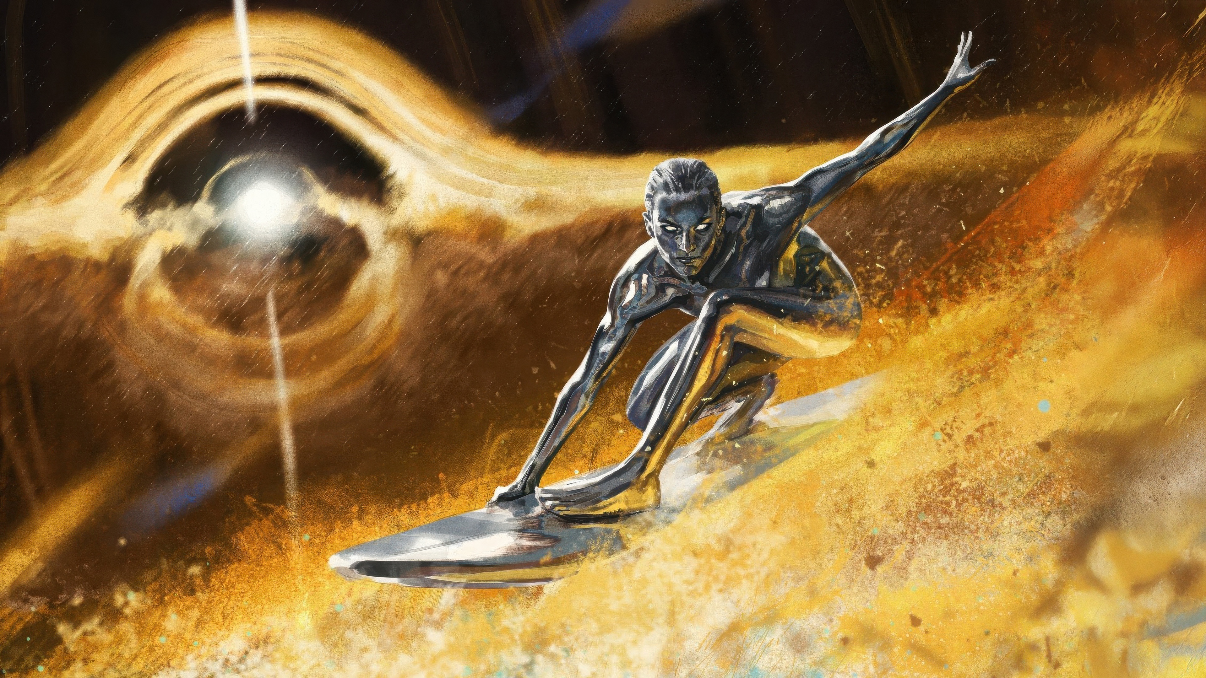 Wallpaper gold, surfing, silver surfer, Fantastic Four, comix for mobile and desktop, section фантастика, resolution 3840x2160
