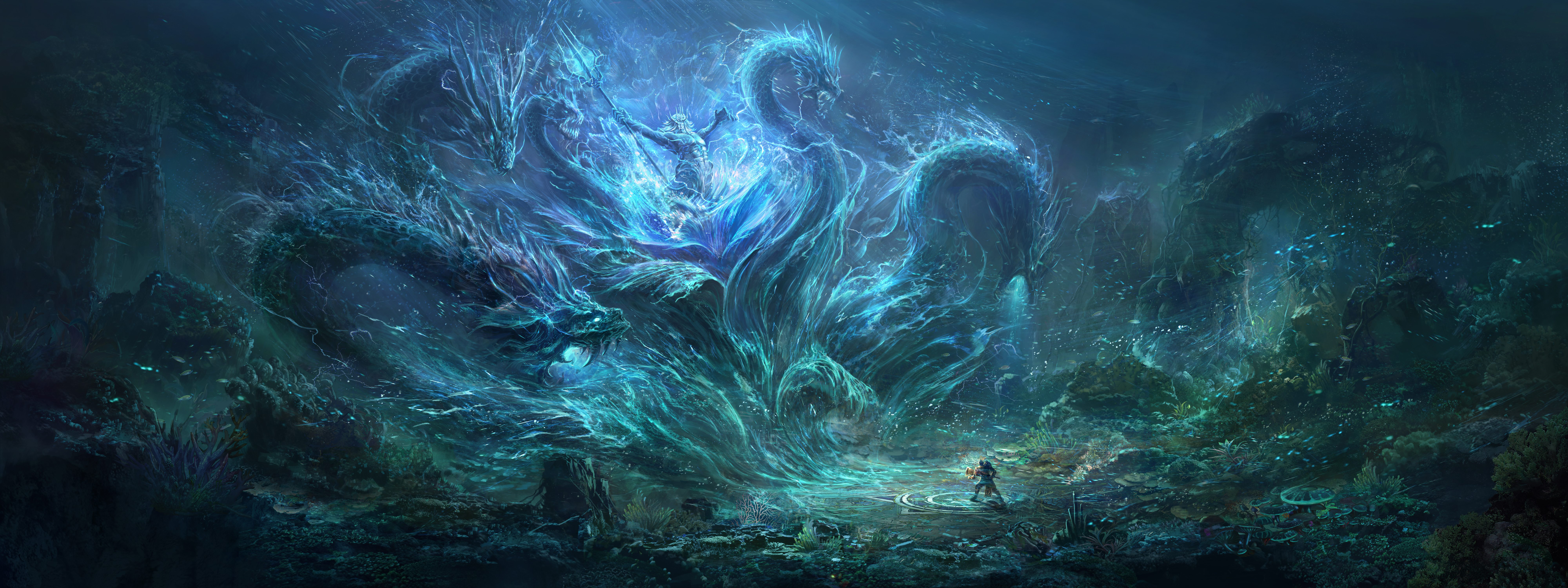 Desktop wallpaper: Hydra, Poseidon, Sea Monster, Fantasy, Gods 4K free download for PC. 1527832