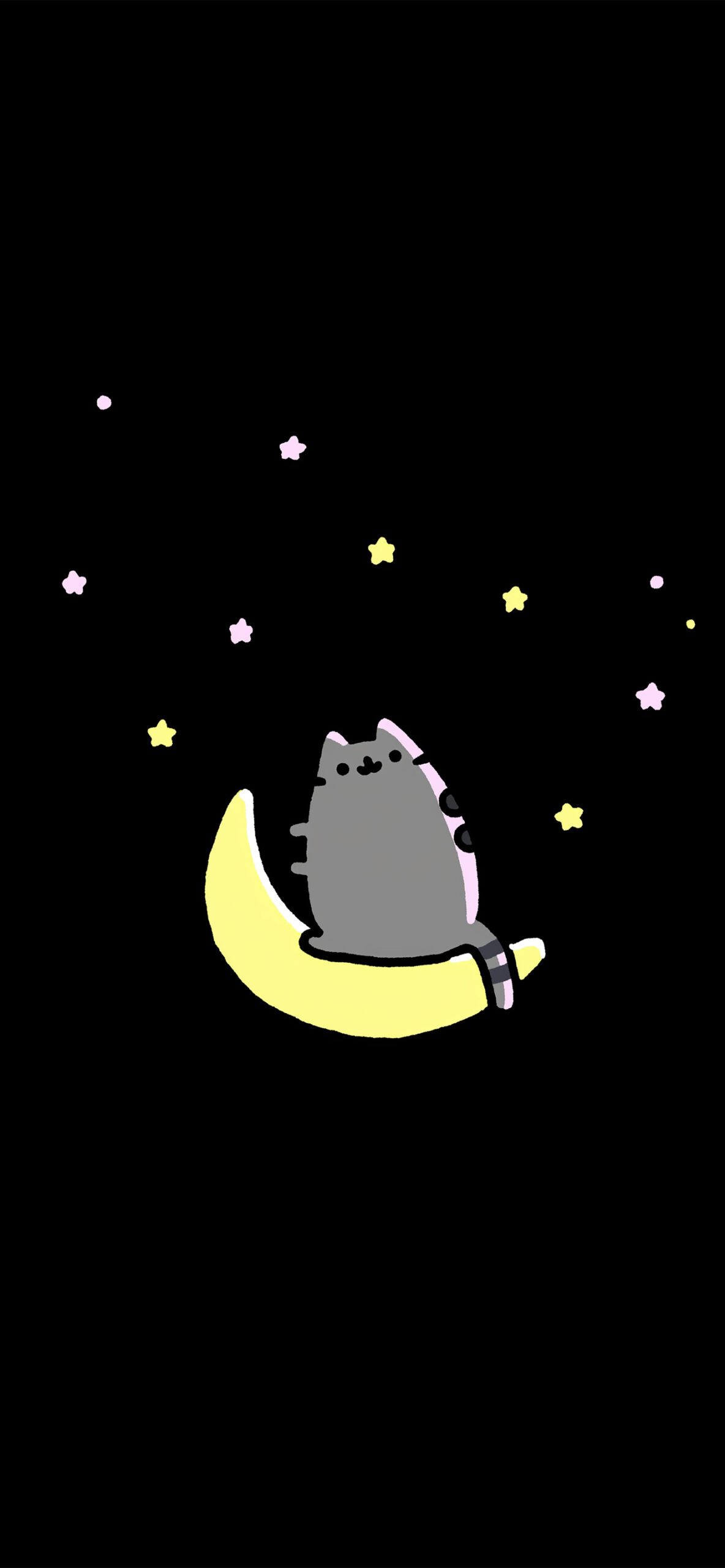 Pusheen Cat on Yellow Moon Cute Minimal Wallpaper iPhone HD