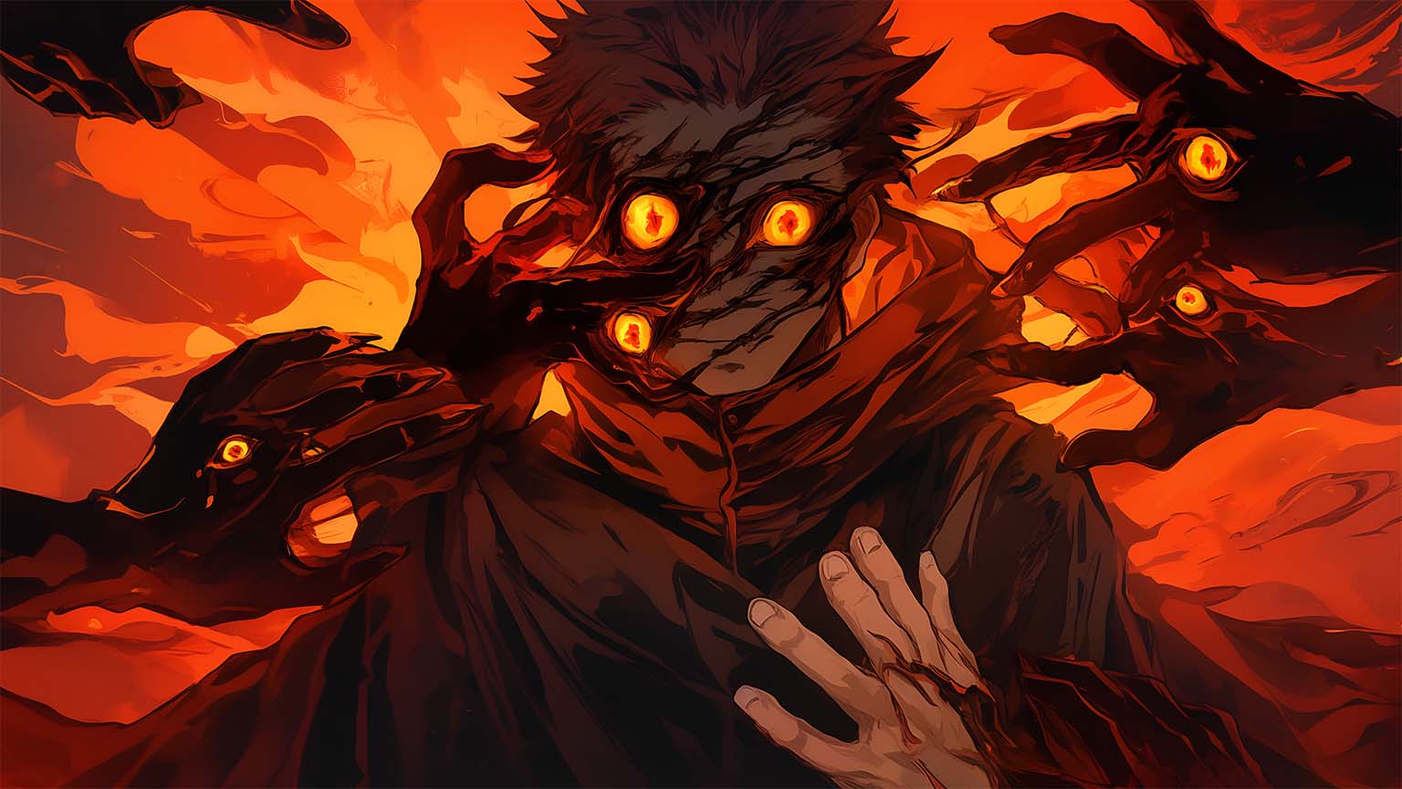 Yuji Itadori Cursed Energy Dark Aura Desktop Wallpaper