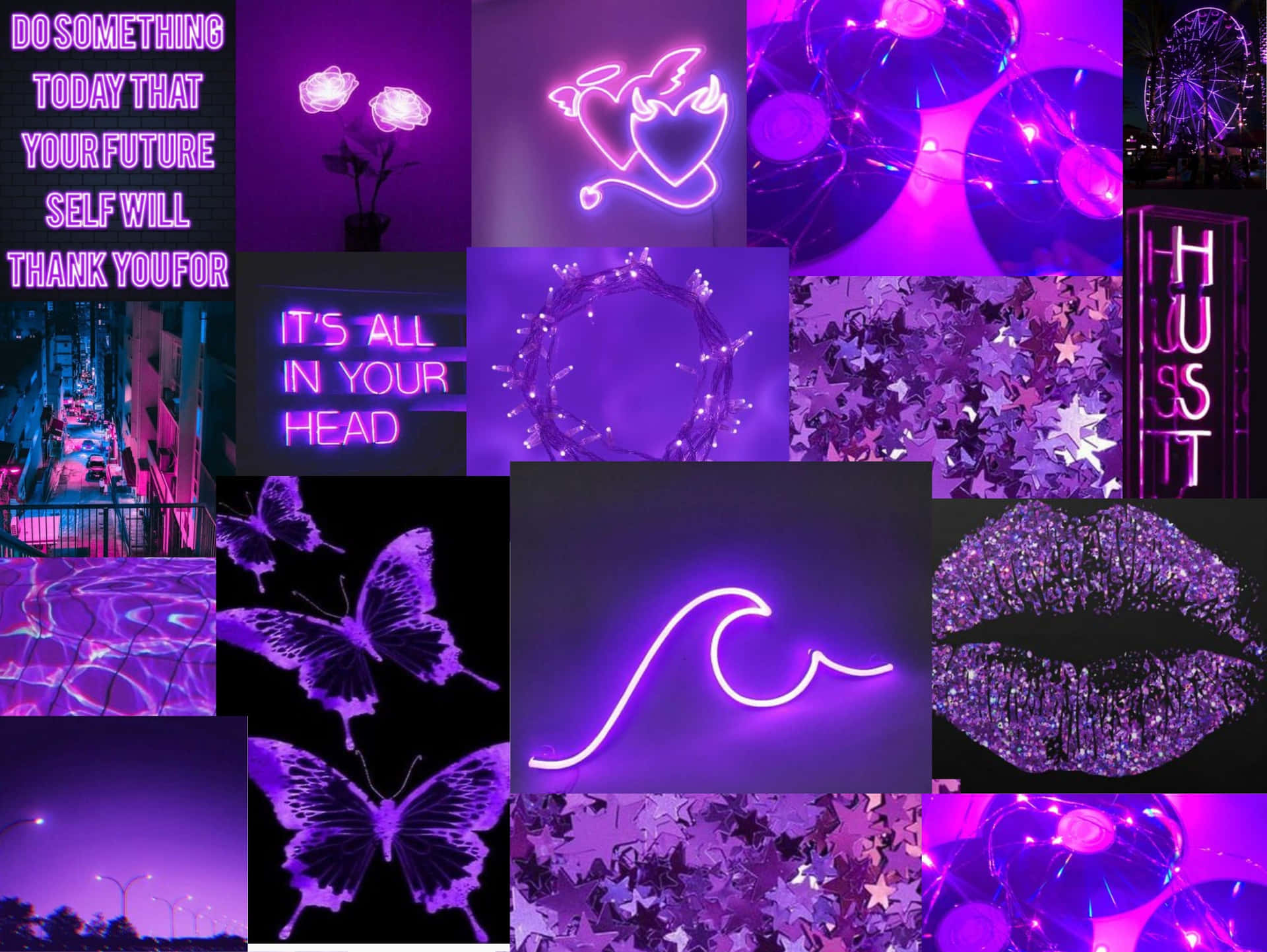 Download Black And Purple Collage Desktop Wallpaper