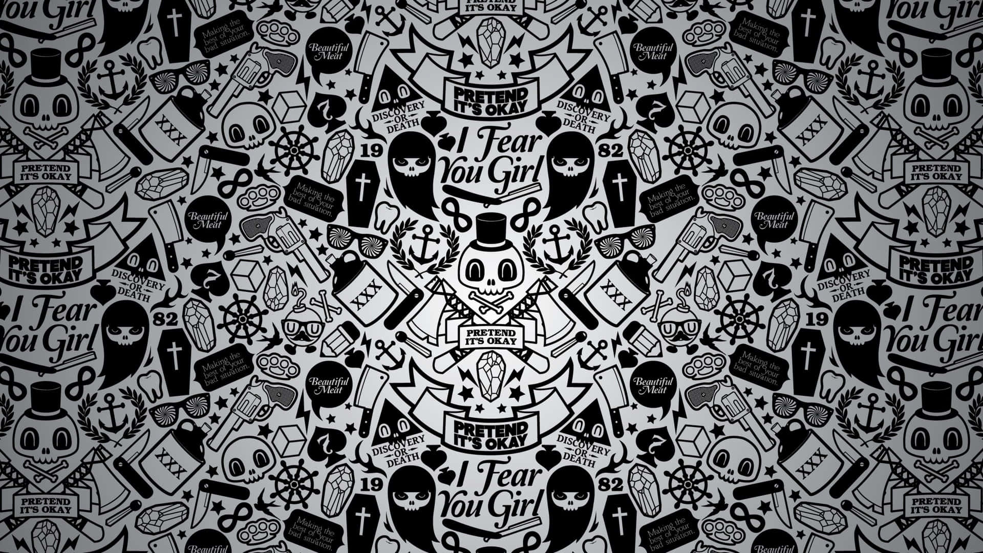 Download A Black And White Pattern With Many Different Objects Wallpaper