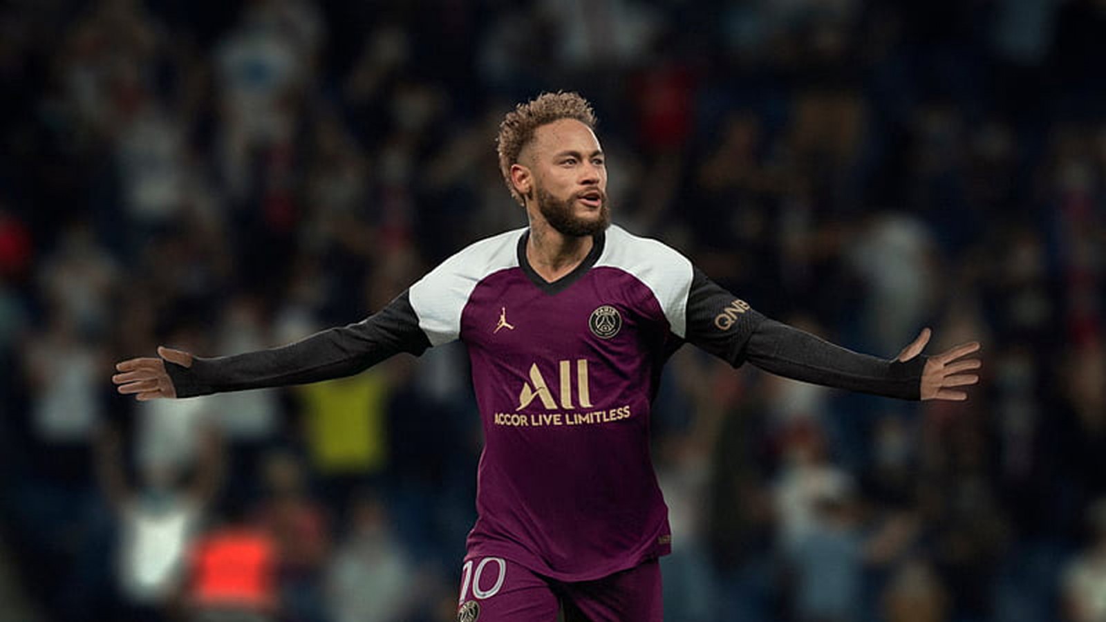 Neymar da Silva Santos Junior In Blur Audience Background Wearing Dark Maroon Sports Dress HD Neymar Wallpaper