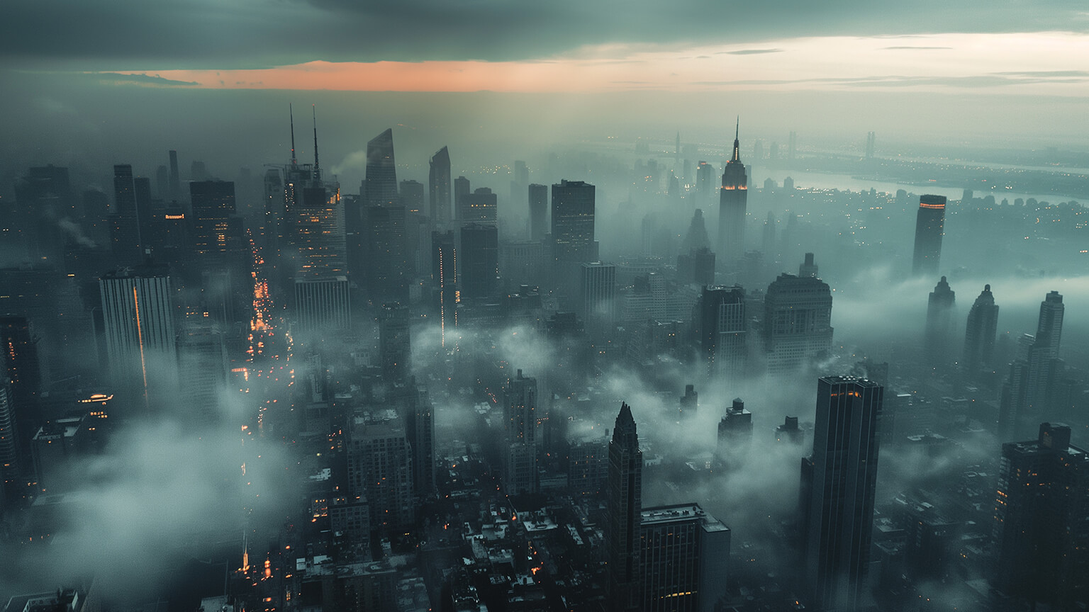 Cityscape in Fog Desktop Wallpaper Wallpaper in 4K