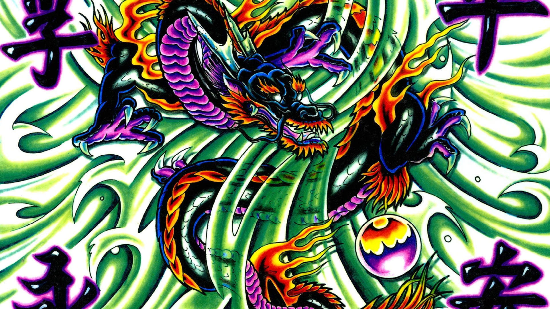 Artistic Purple Green Dragon Tattoo HD Trippy Wallpaper