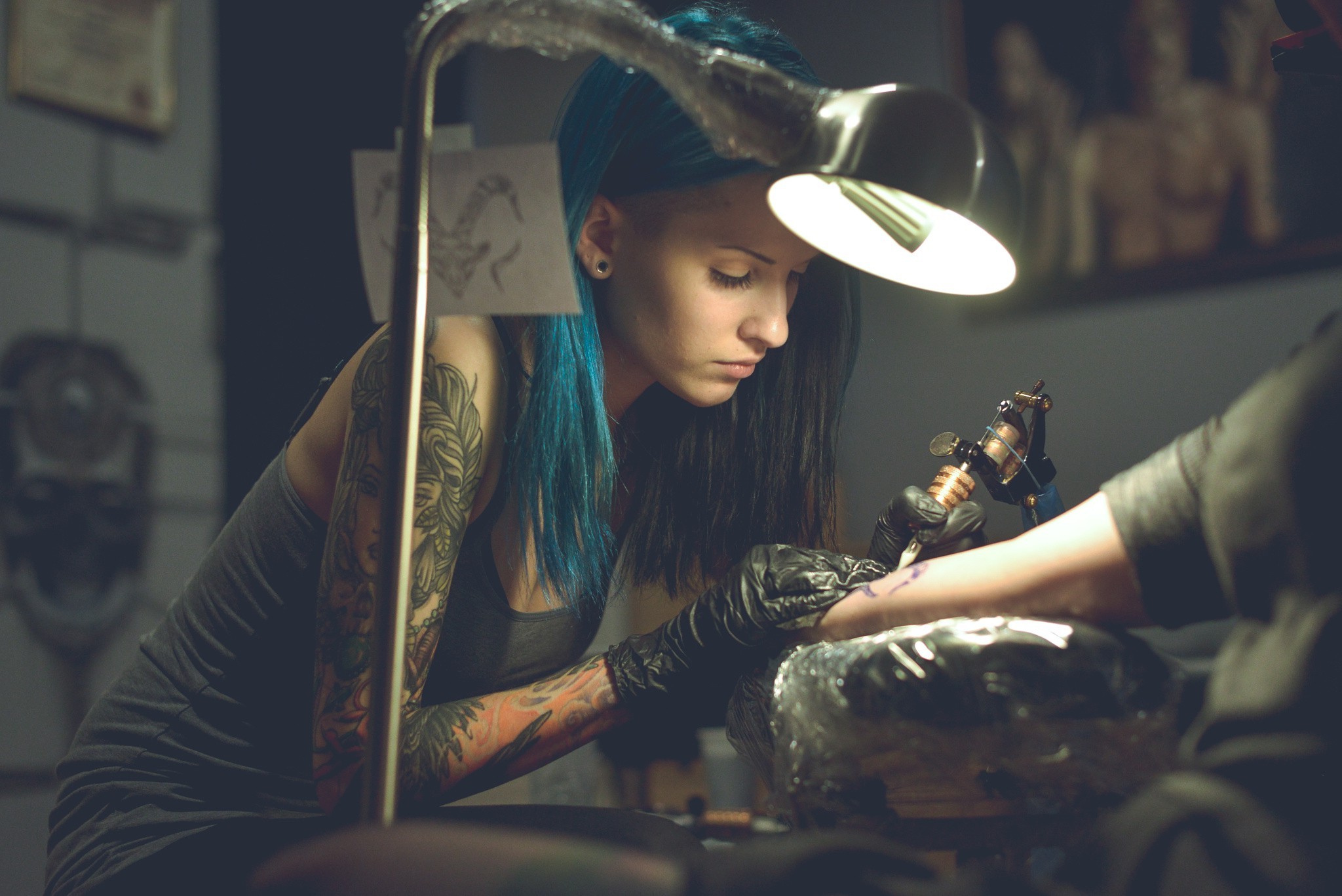 women, Tattoos, Tattoo, Blue Hair Wallpaper HD / Desktop and Mobile Background