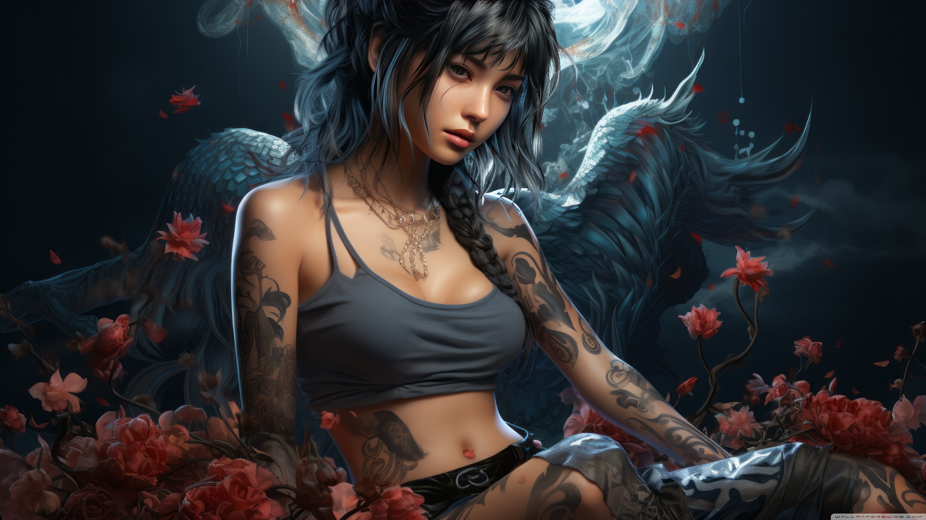 Tattooed Girl Fantasy Art 4K UHD Wallpaper for UltraHD Desktop and TV, Widescreen and UltraWide Display, Smartphone and Tablet Devices
