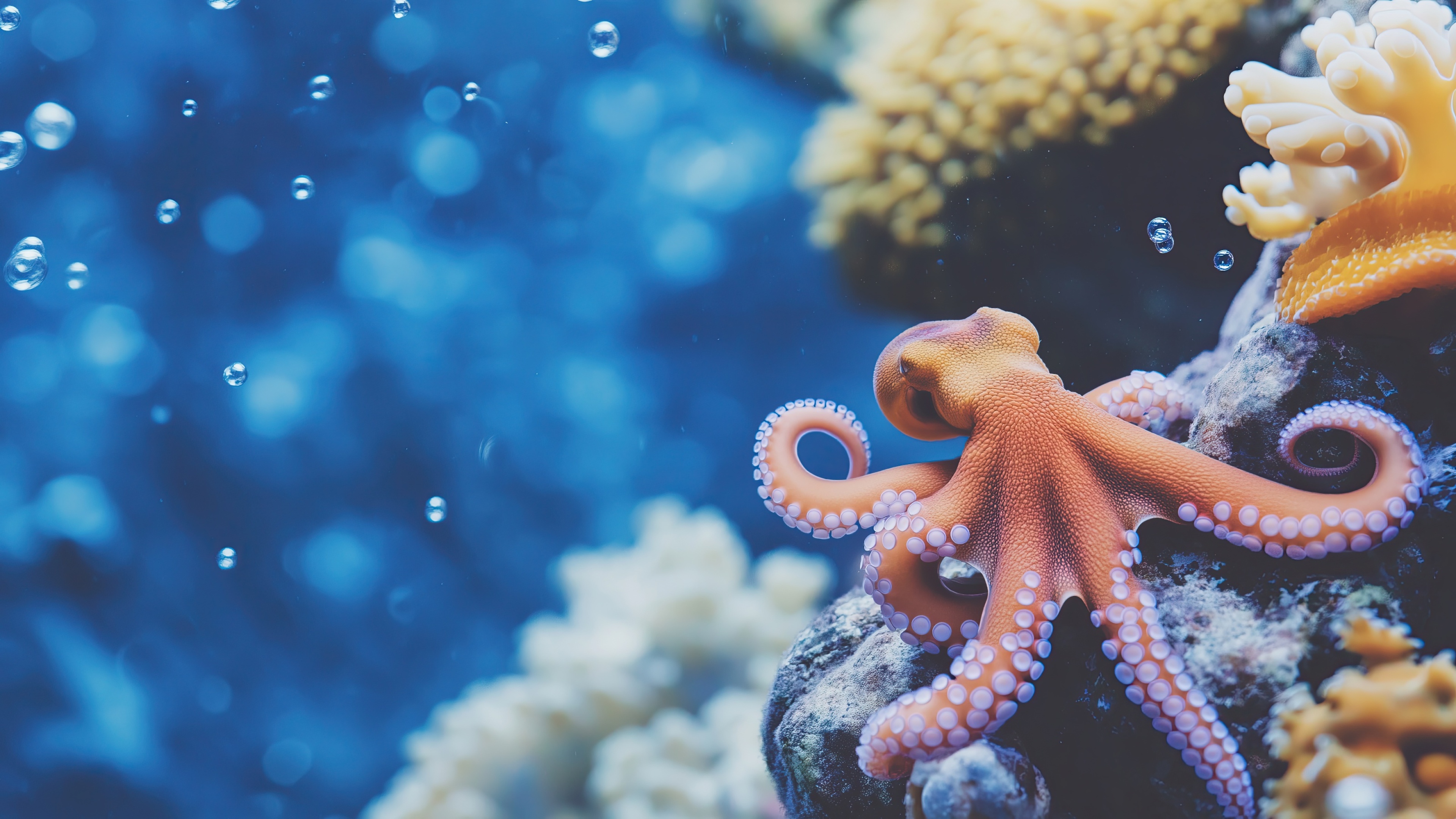 Octopus Wallpaper 4K life, Colorful corals