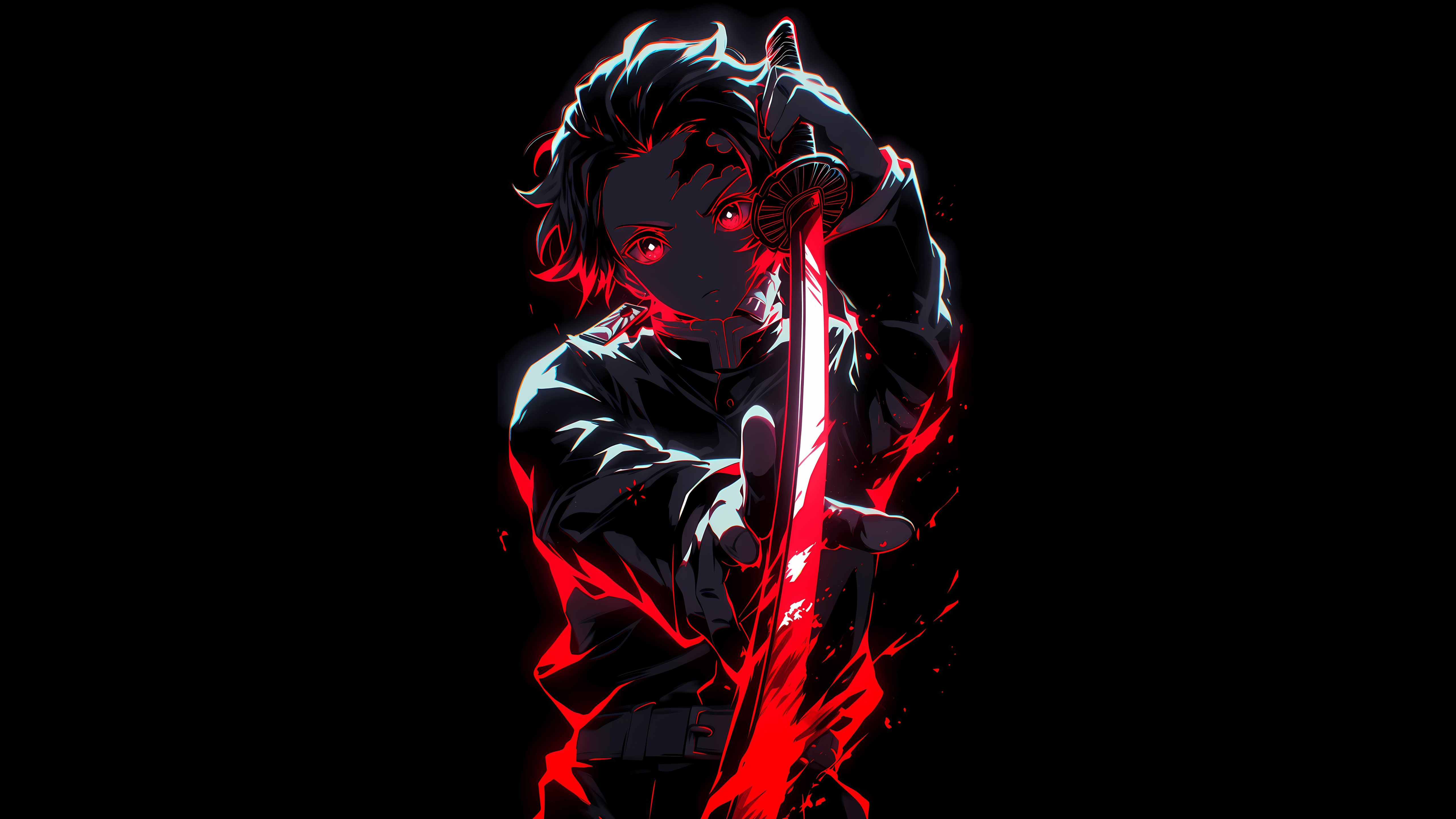 Tanjiro Kamado Wallpaper 4K, AMOLED, Red aesthetic, 5K