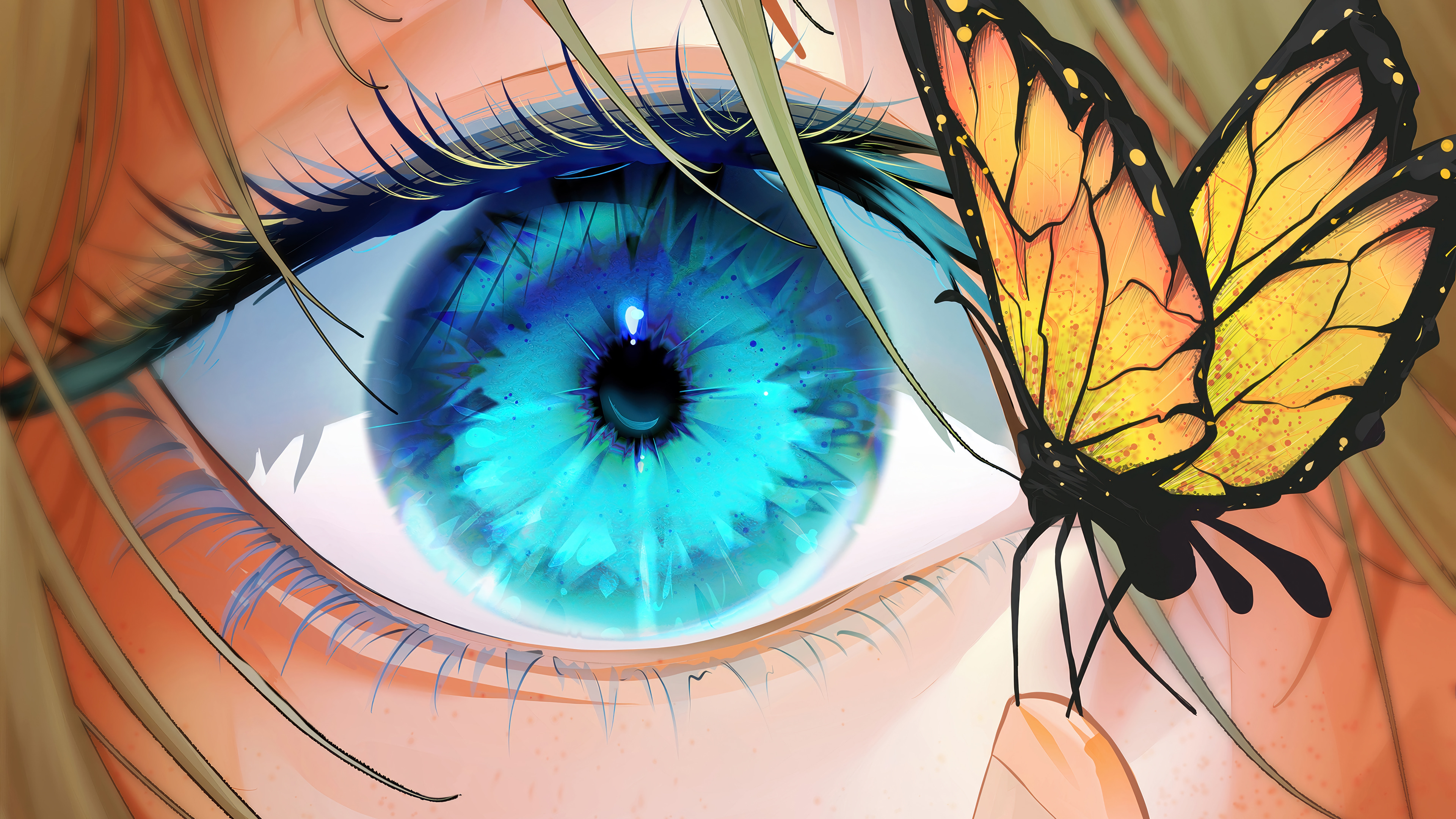 Anime Girl Blue Eyes Close Up Butterfly Wallpaper 4K HD PC b