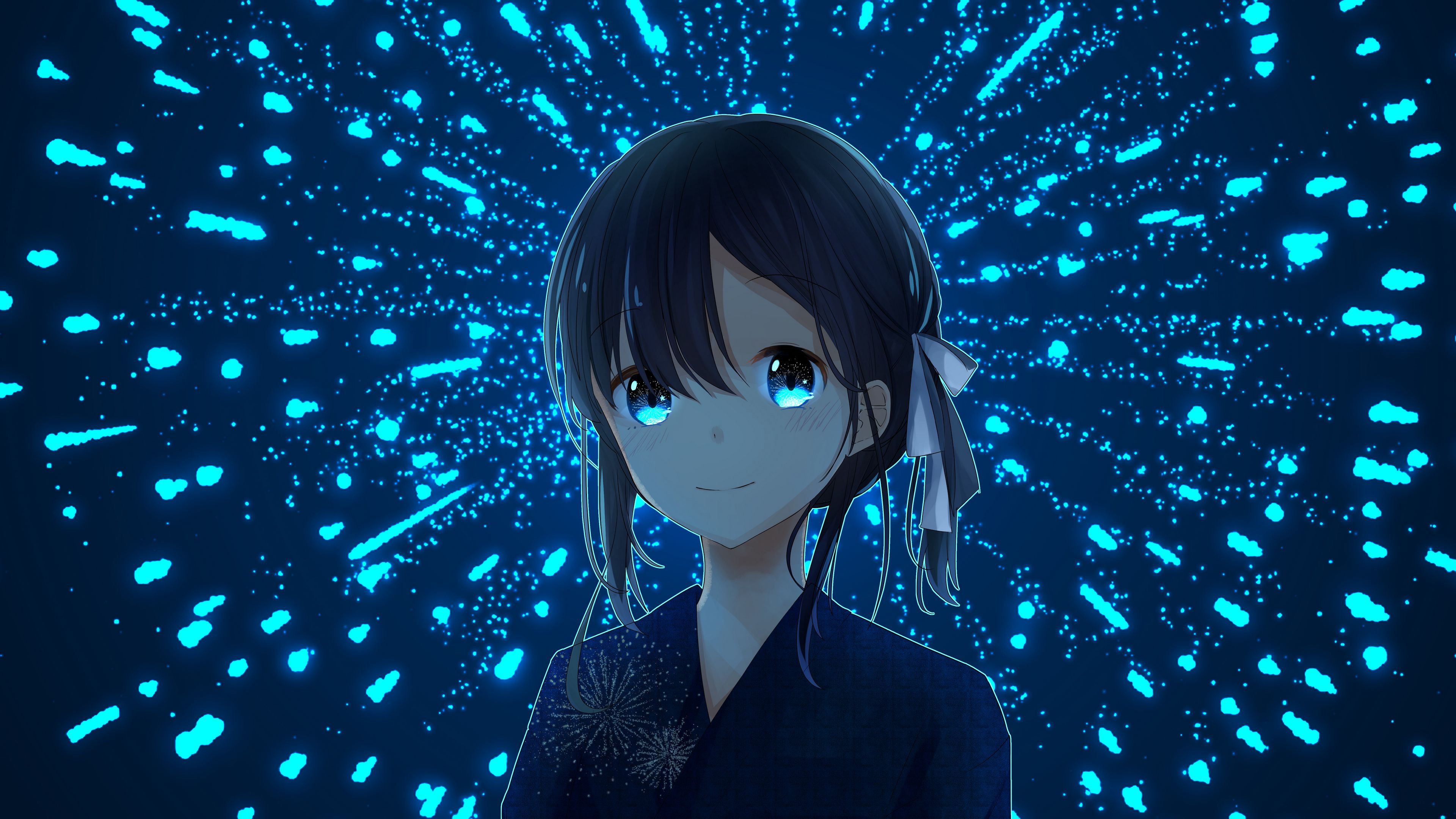 Blue Eyes Anime Girl Kimono Glance Background 4K HD Anime Girl Wallpaper
