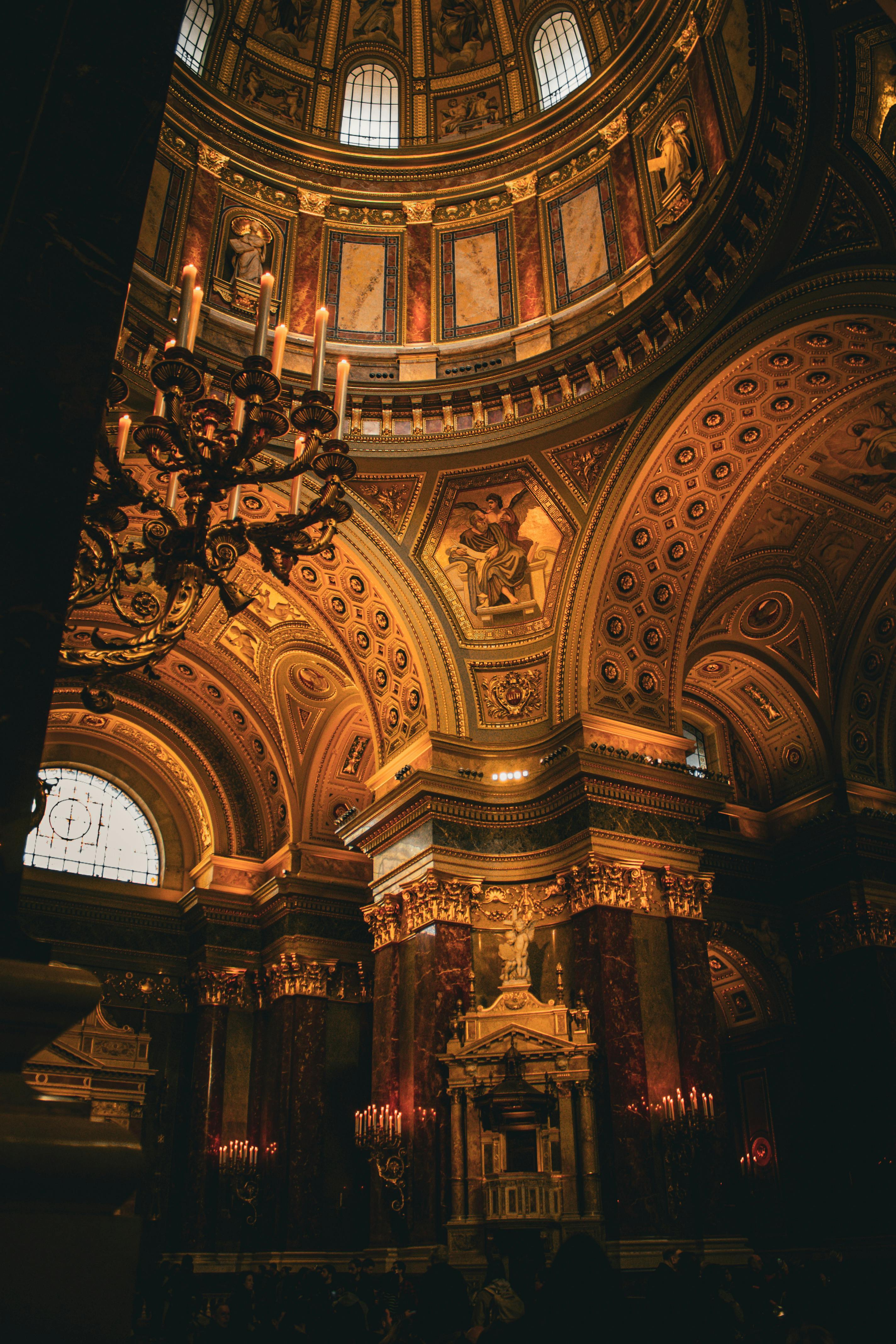 Majestic Baroque Church Interior with Ornate Ceiling · Free