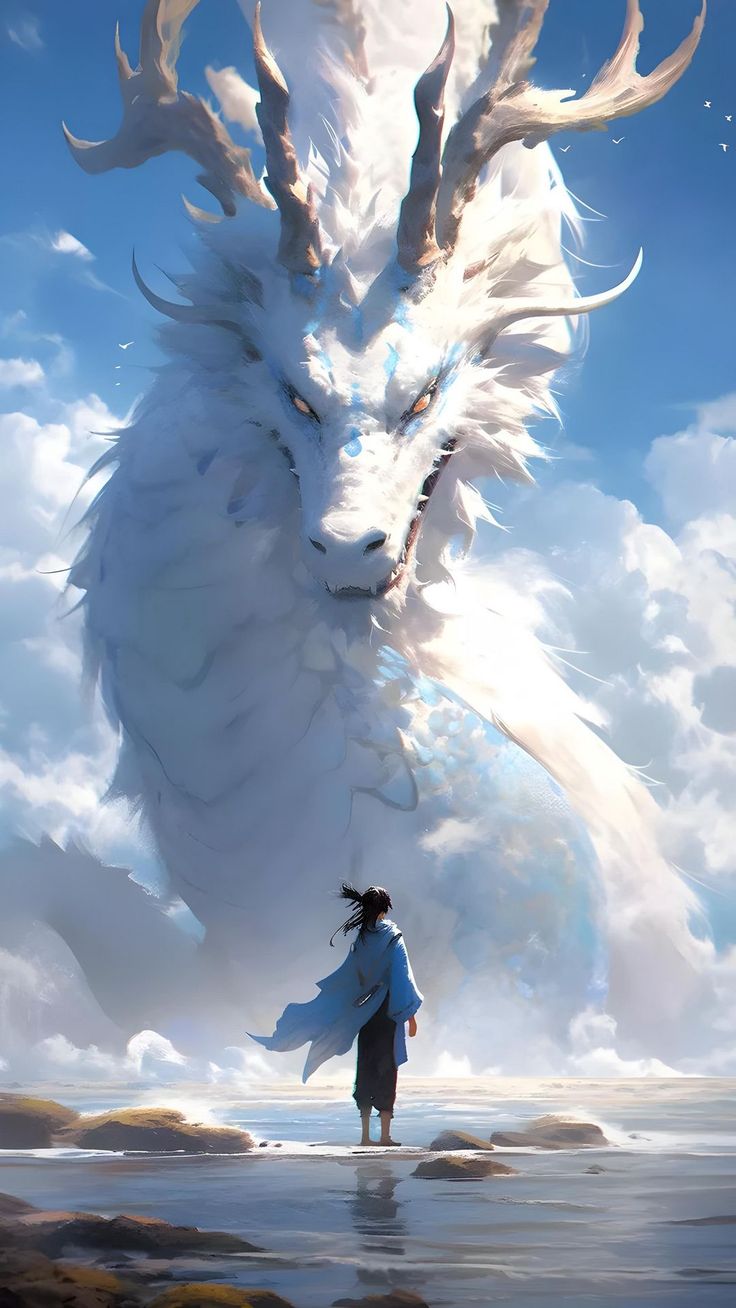 Wallpaper man, warrior, dragon, sea, clouds, sky, art, Fantasy 4K by Vemisto 20. Download wallpaper man, warrior, dragon, sea, clouds, sky, art for free