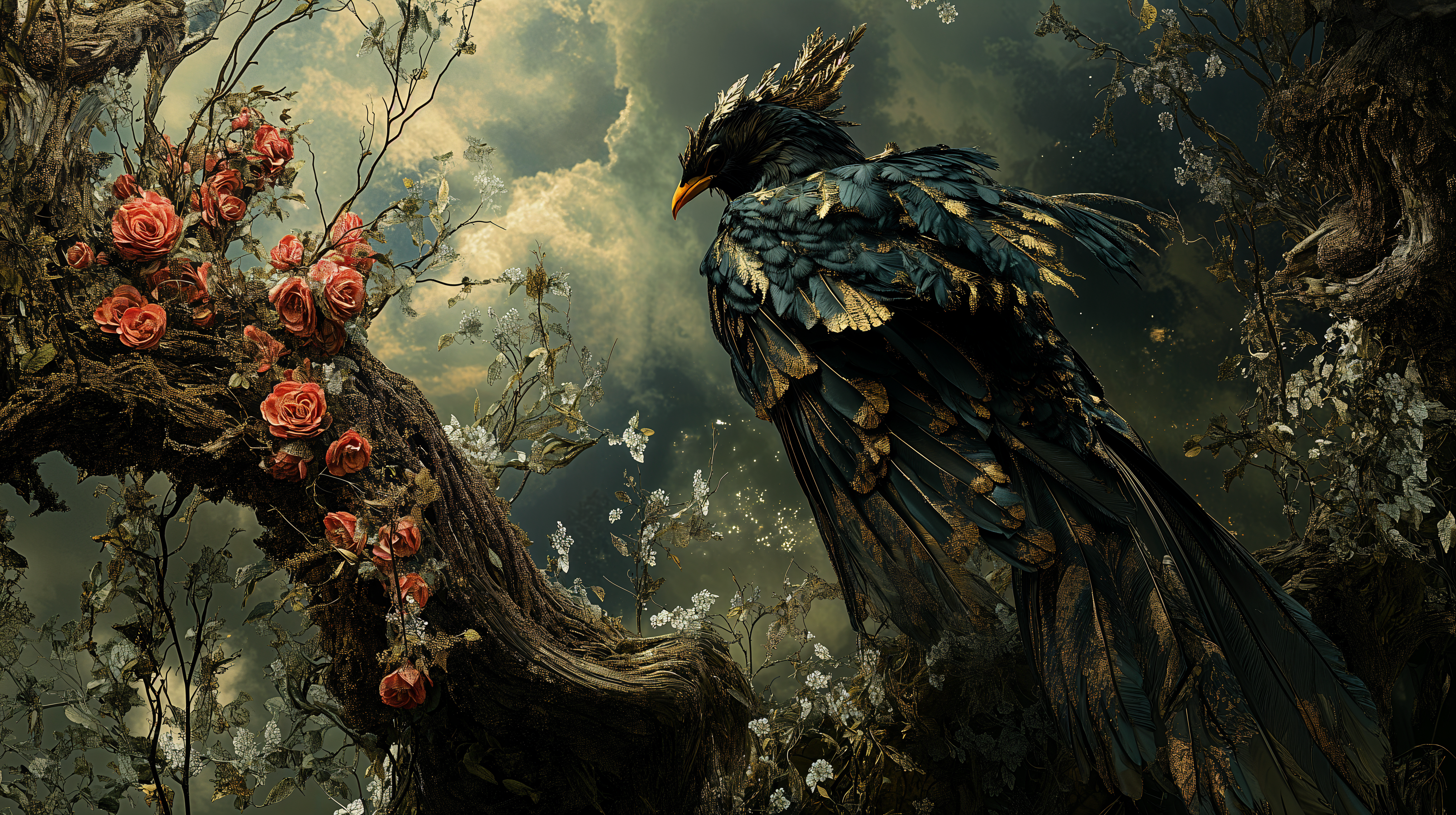 Baroque Beauty: A 4K Ultra HD Bird Wallpaper