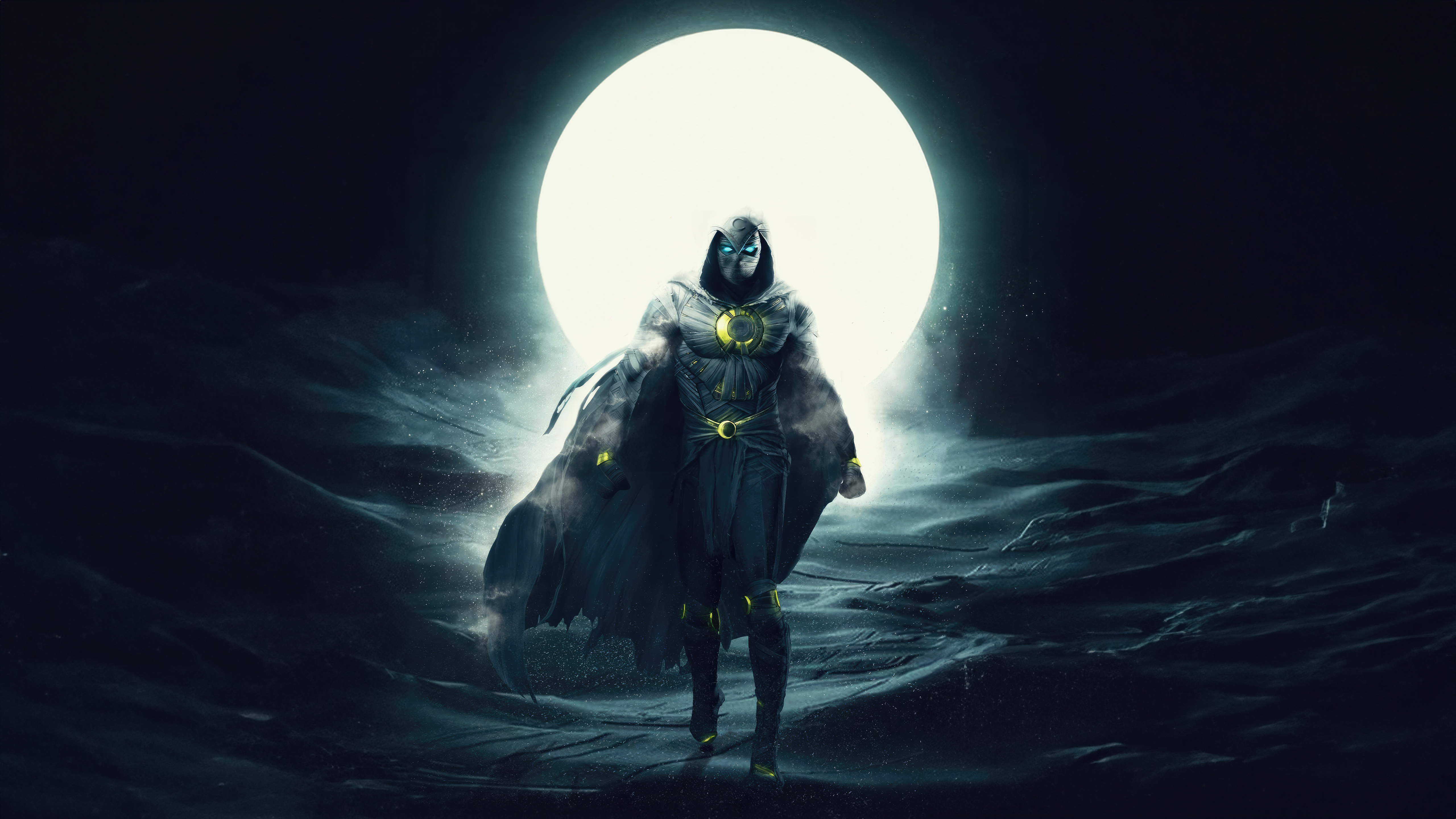 Superhero Moon Knight against the backdrop of a big moon Desktop wallpaper 600x382