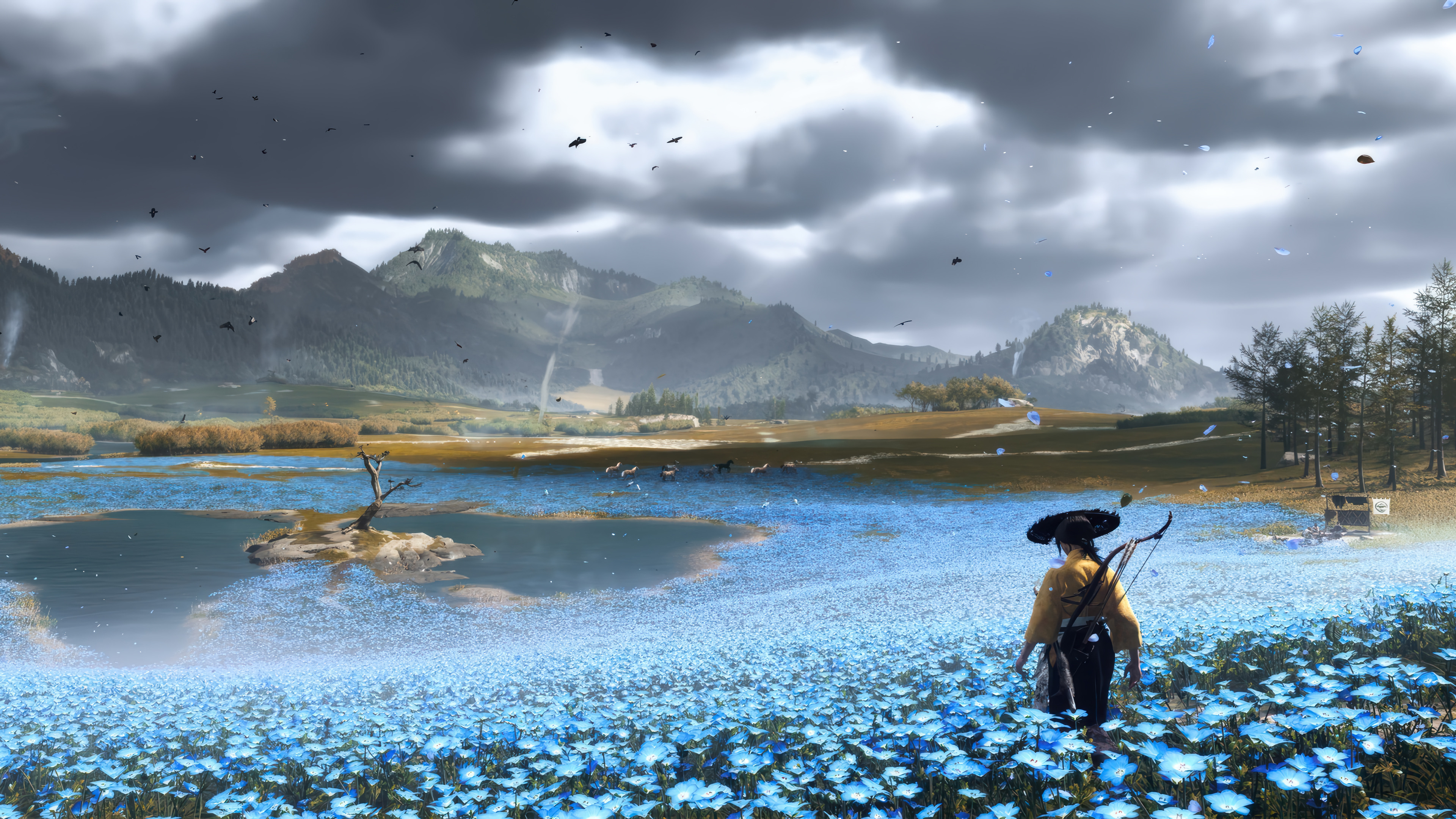 Ghost of Yotei Game Flower Scenery Wallpaper 4K HD PC