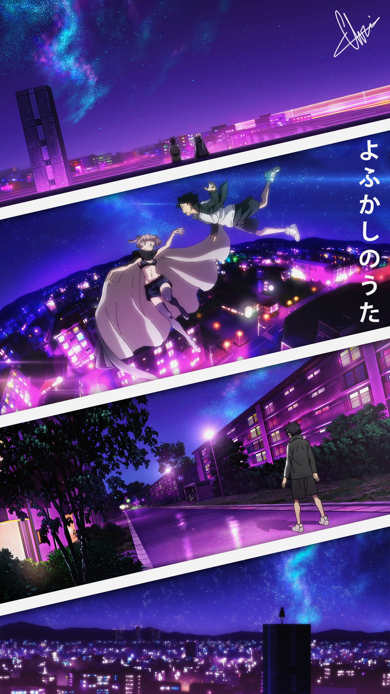 Made a Yofukashi wallpaper for the phone (1125 x 2436 & 1242 x 2208)