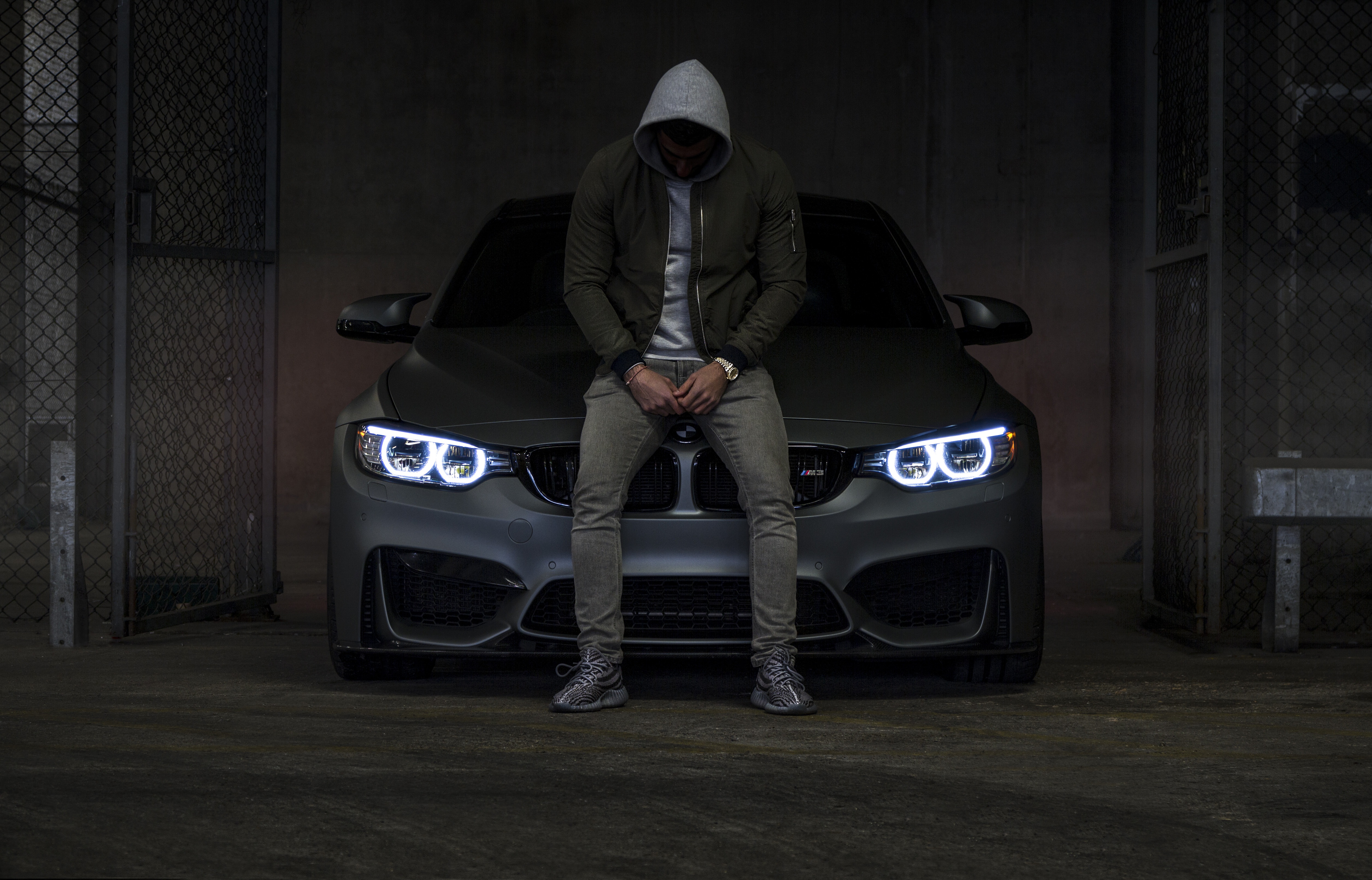 Wallpaper BMW, wall, man, gray, angel eyes, F80, Wront for mobile and desktop, section bmw, resolution 5021x3223