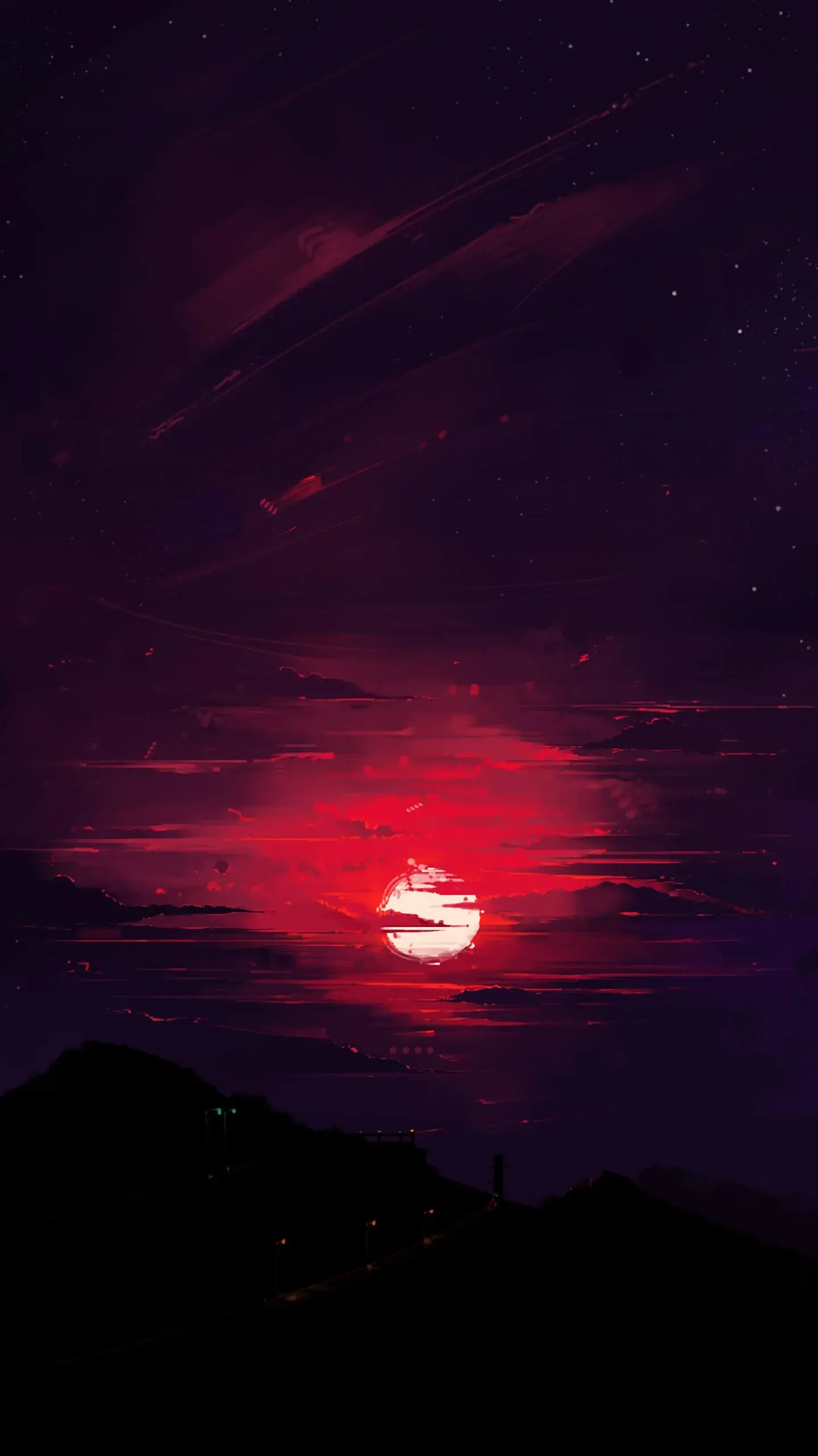 Artistic Creative Unique Red Moon Over Mountains Download Free Wallpaper For IPhone 12 13 14 15 16 Pro Max Painting