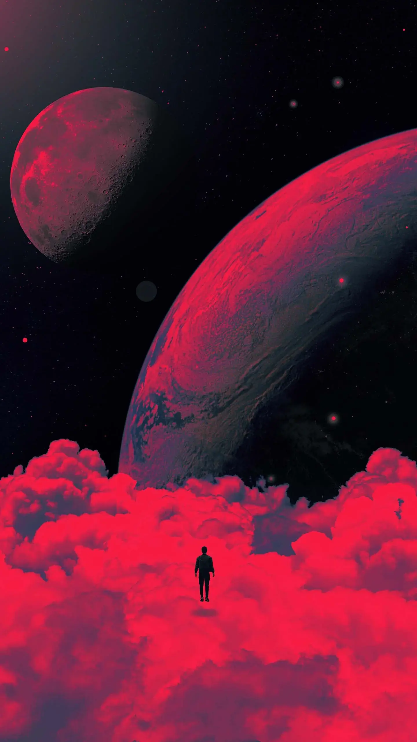 Unique Creative Red Planets And Man Silhouette Most Popular Download Free Wallpaper For IPhone 12 13 14 15 16 Pro Max And Android