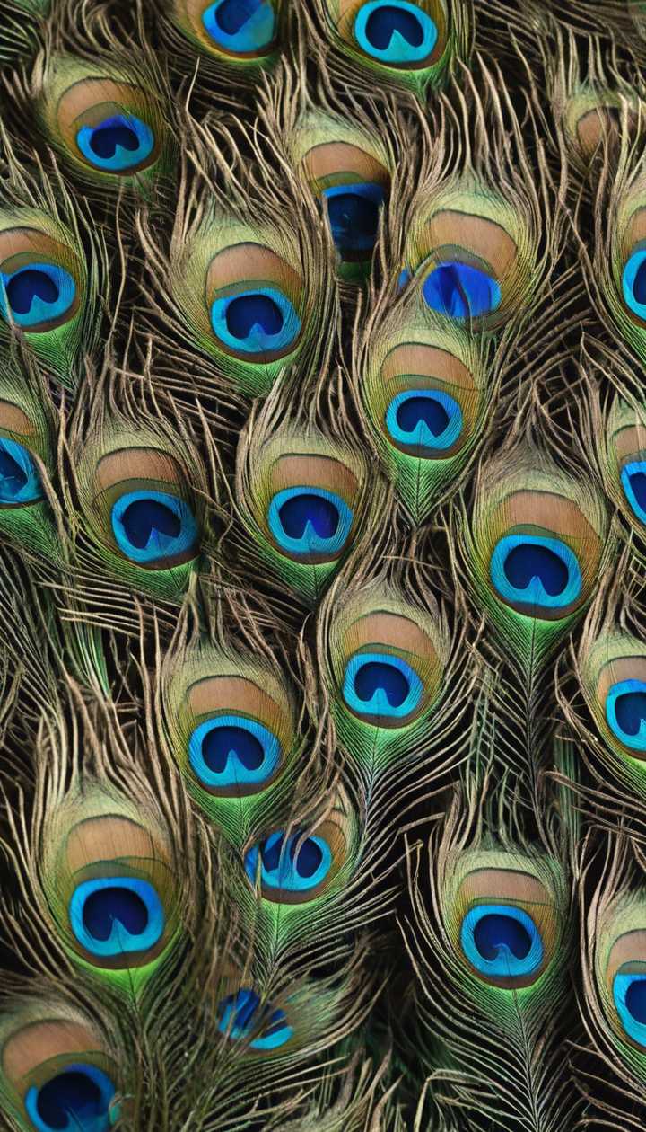 Subtle peacock feathers arranged neatly in a repeating pattern. Wallpaper [25ad65851a0f4af3b607]