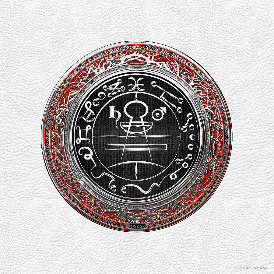 Silver Seal of Solomon Key of Solomon on White Leather