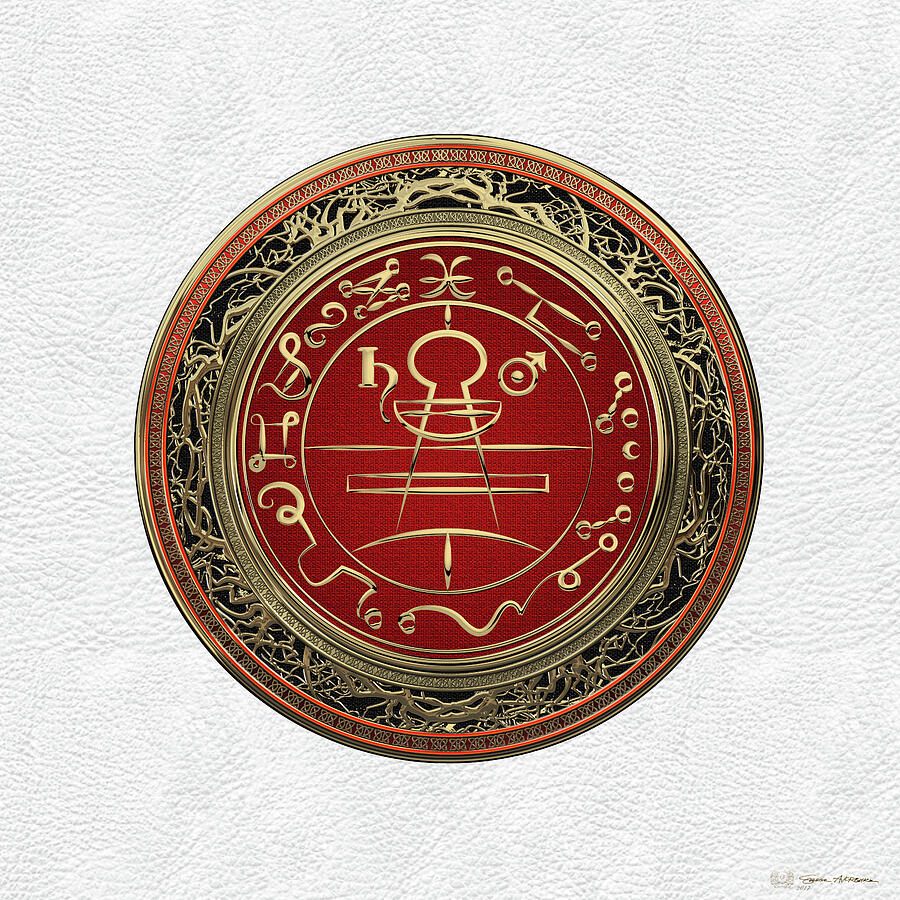 Gold Seal of Solomon Key of Solomon on White Leather