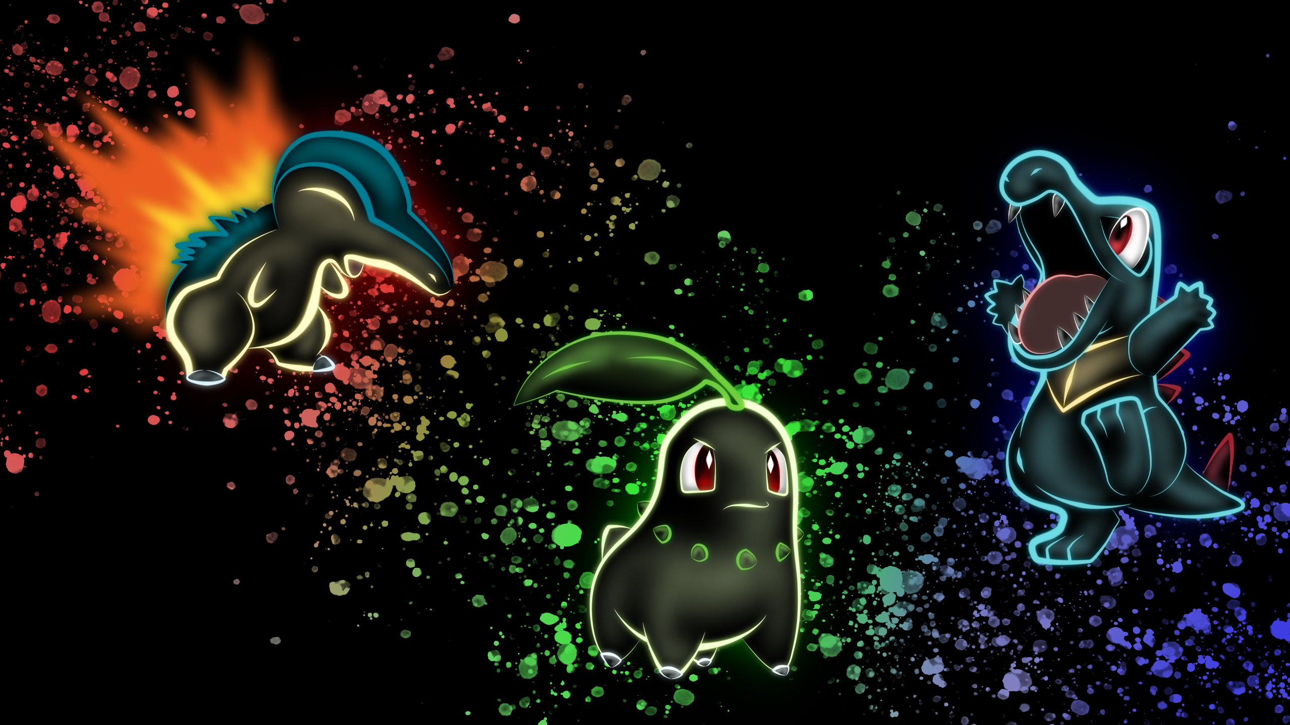 Johto Starters WP in my neon style [2560x1440]
