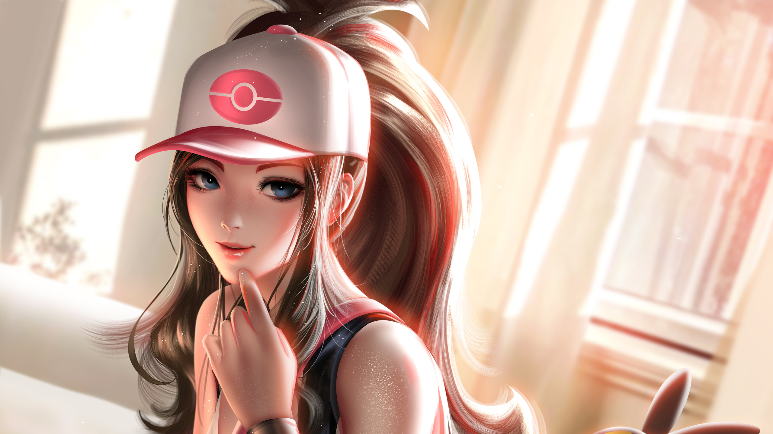 Download Pokemon trainer, Art, Young woman, Pokemon Wallpaper in 2560x1440 Resolution
