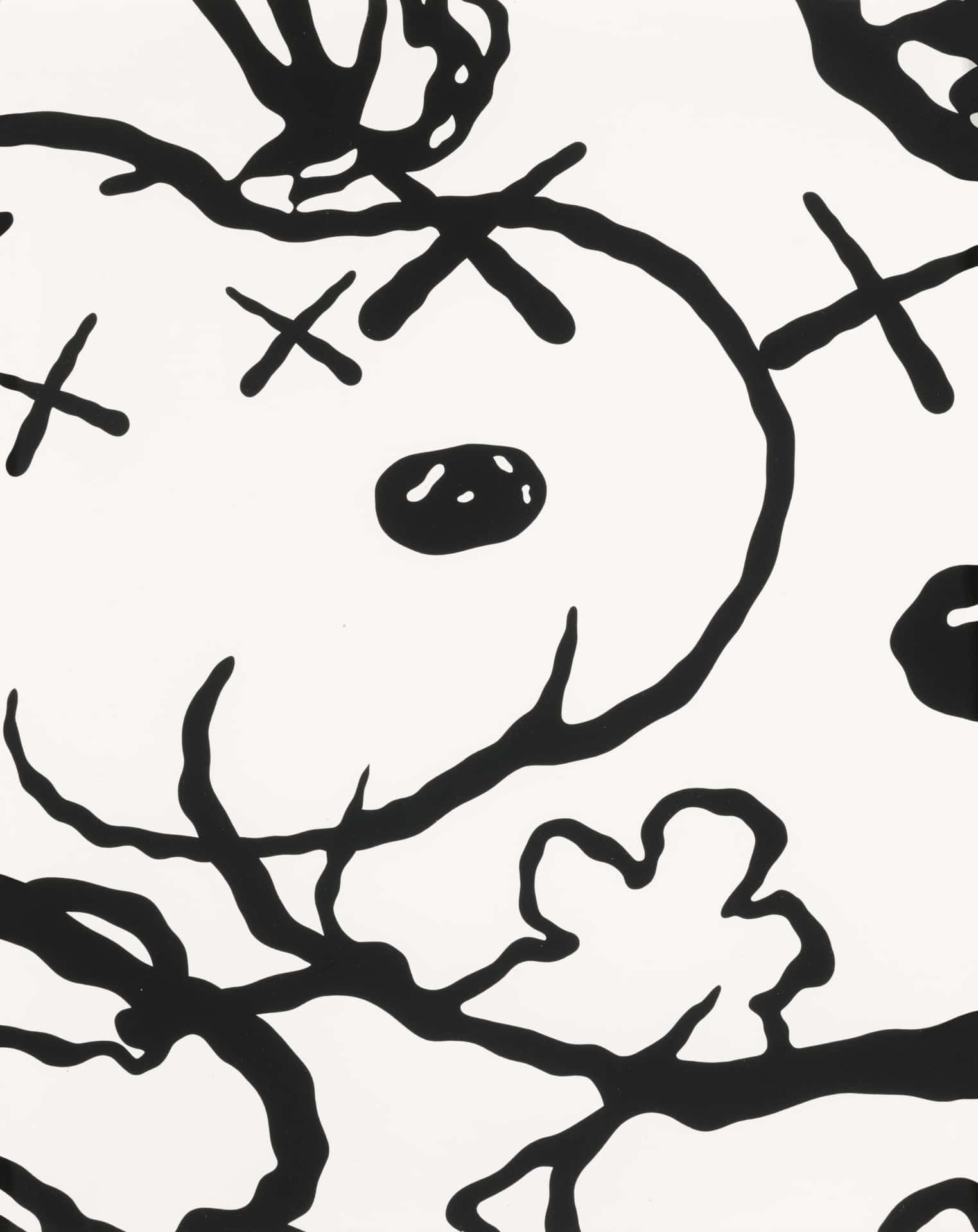Download Iconic Kaws X Snoopy artwork collaboration featuring Snoopy embracing a Kaws companion in a display of friendship. Wallpaper
