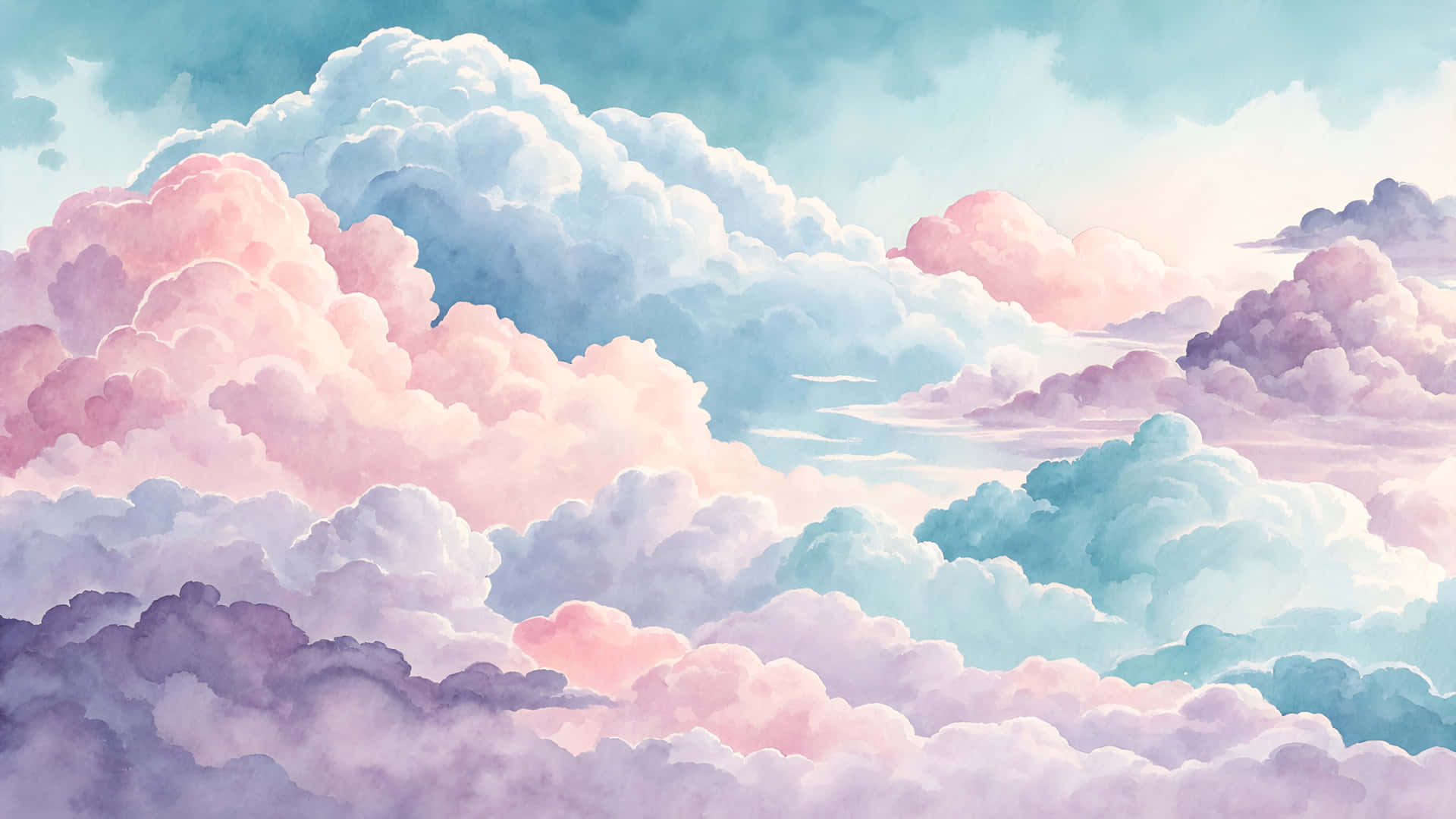 Download Dreamy Pastel Clouds In A Soft Watercolor Sky Wallpaper