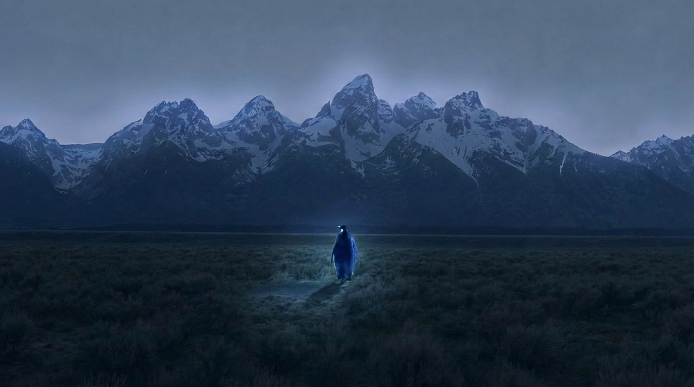 Penguin walking towards Ye mountains [1378x768]