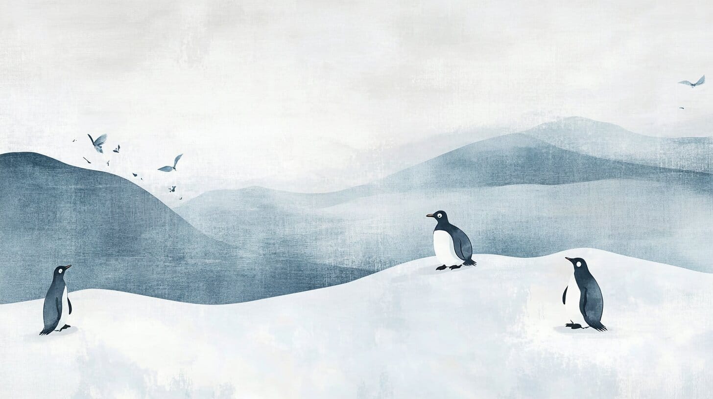 Serene Penguins in a Snowy Landscape Winter Art