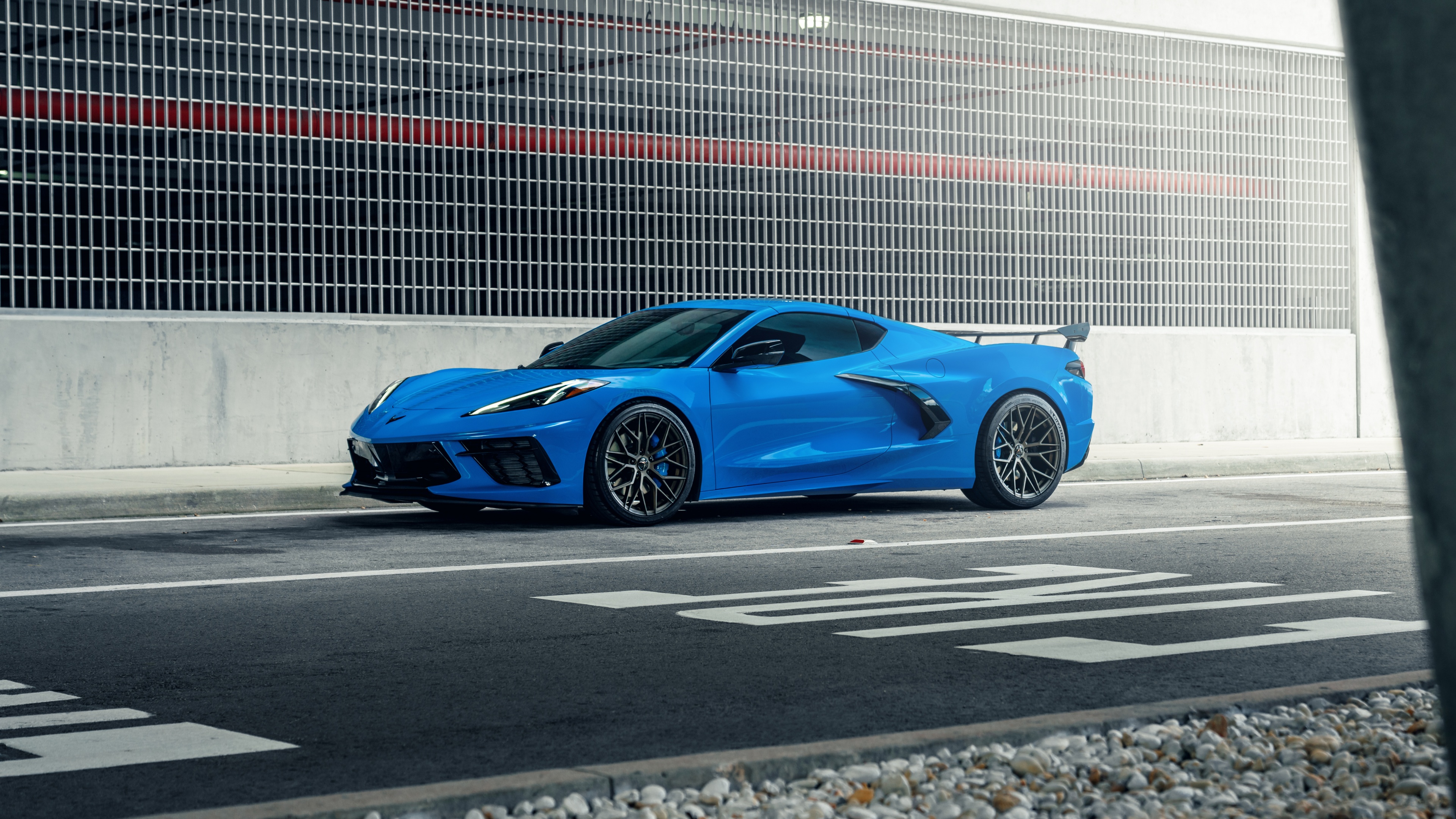 Chevrolet Corvette C8 Wallpaper 4K, Blue, Tarmac, 5K